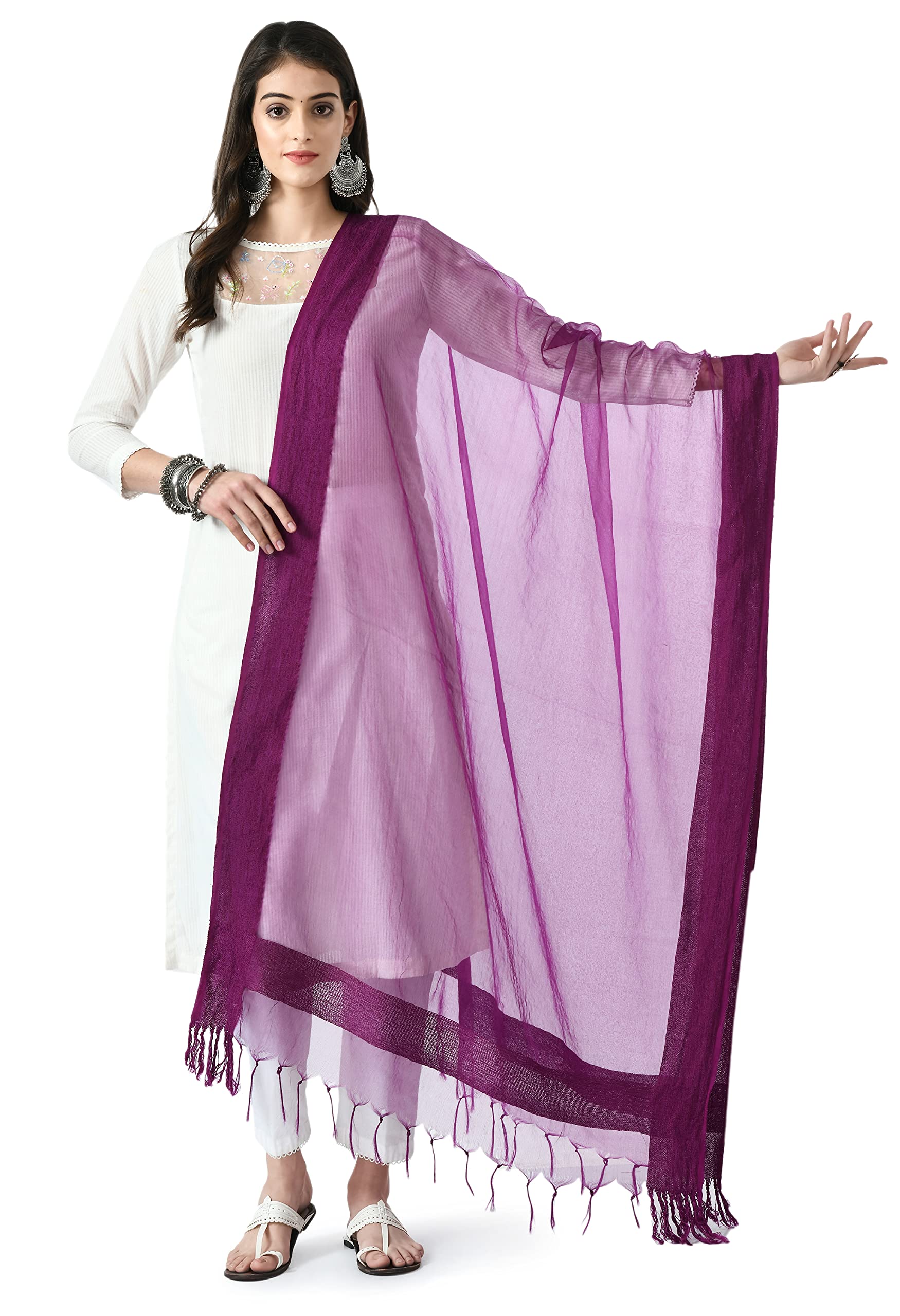 a r silk Women's Purple Organza Cotton Solid Regular Dupatta, Free Size-picture-30