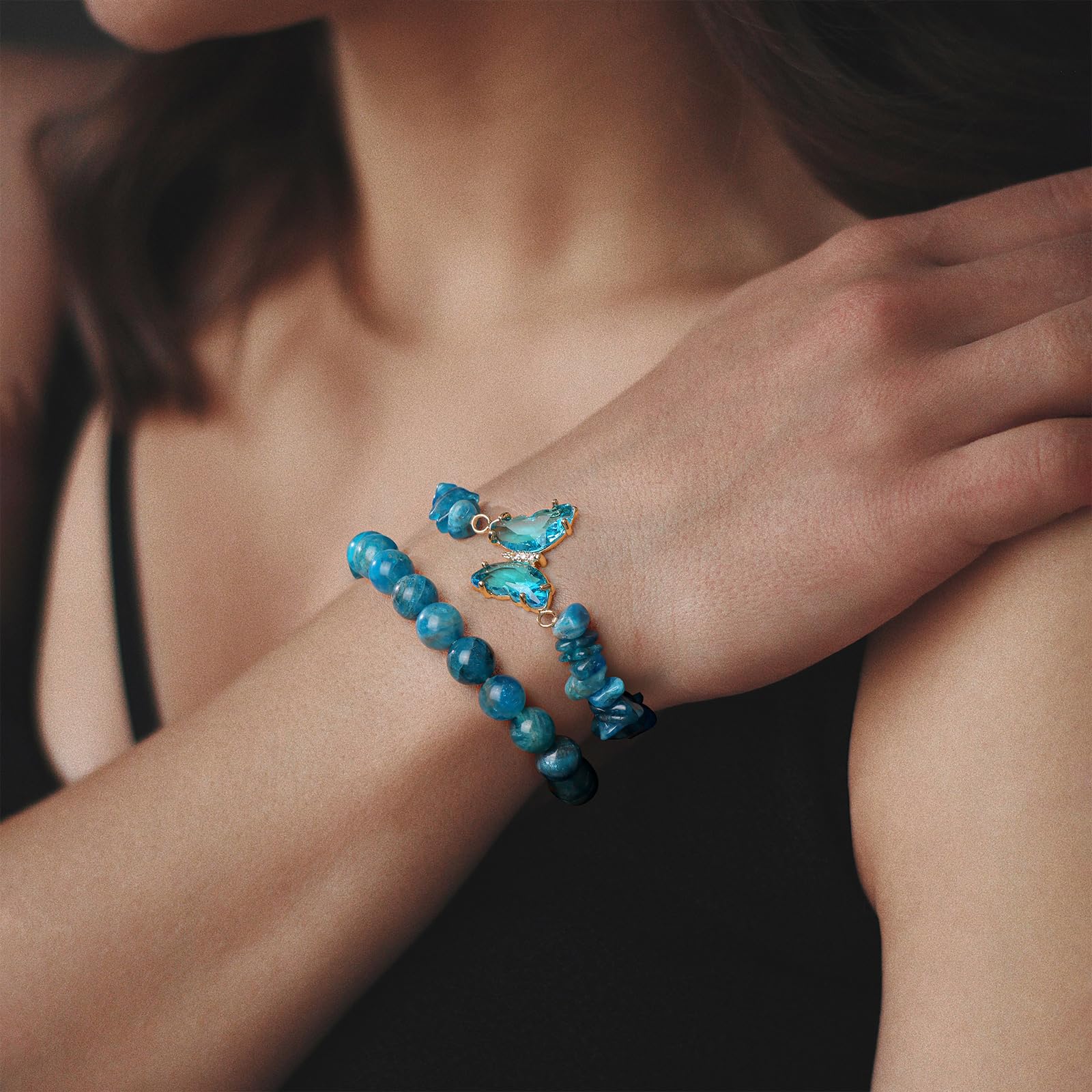 Braccialetto di Ametista per Donna, Braccialetti Anti-ansia con Perline di Ametista, ciondoli a Farfalla, Braccialetti a Strati di Pietre per Donna