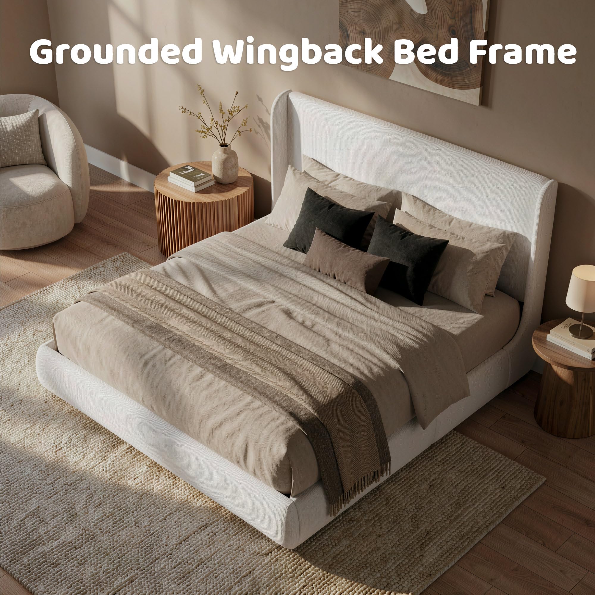 RECCI King Upholstered Wingback Bed Frame with Storage Drawers — product photo