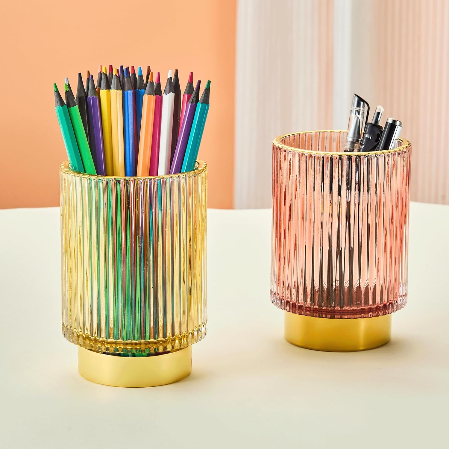 Makeup Brush Holder Organizer,Toothbrush Holders,Desk Pen Pencil Holder,Multifunctional Vintage Glass Brush Cup(A3-16-US)