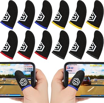 Jiuguva 120 Pcs Gaming Finger Sleeves with Pattern for Mobile Game Controllers Finger Sleeve Anti Sweat Play Controller Thumb Sleeve Breathable Thumb Covers TouchscreenMulticolored