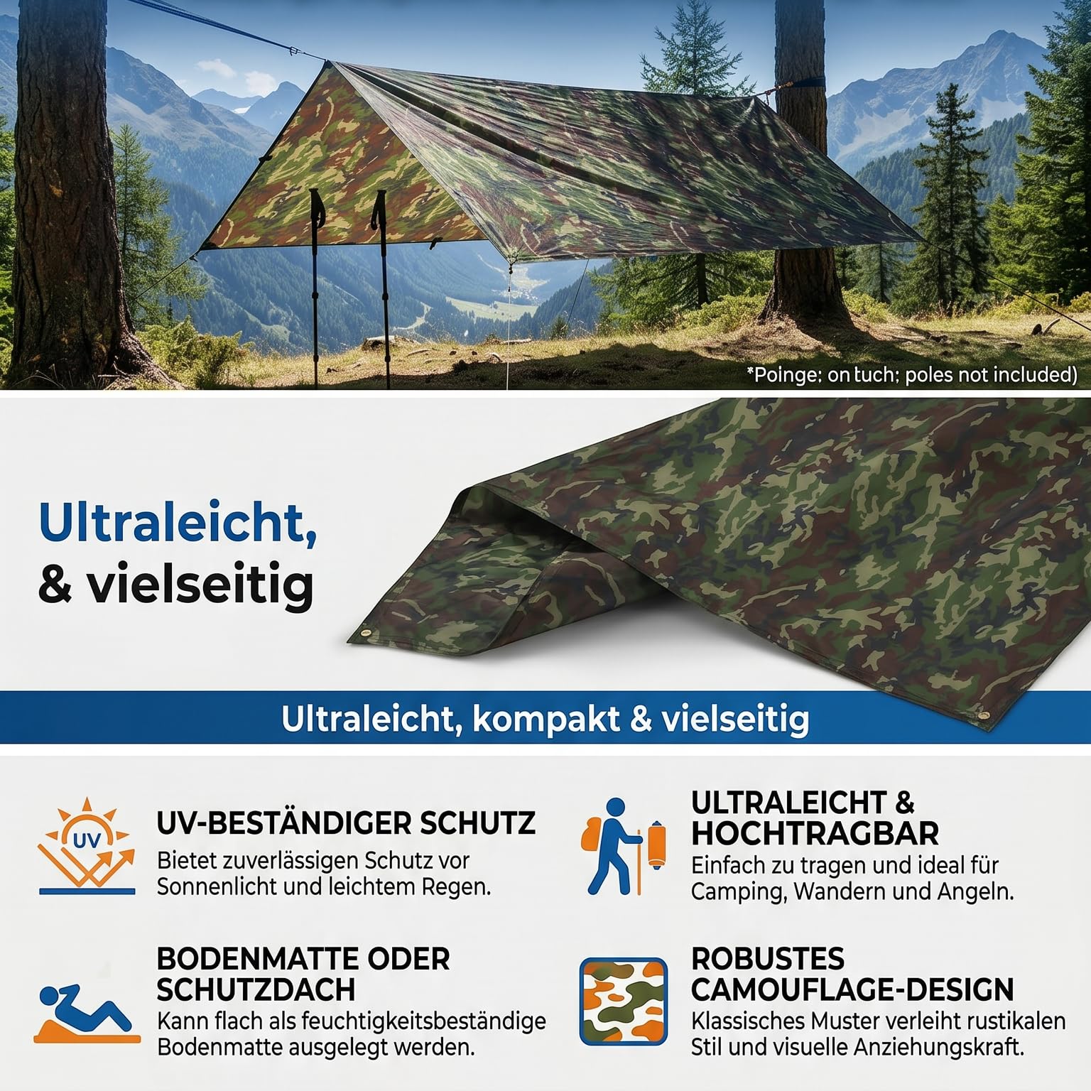 Zelt Plane Footprint Camping Tarp Hängematte Regenfliege Tarp Shelter Groundsheet für Camping Wandern(3 * 2.9M)