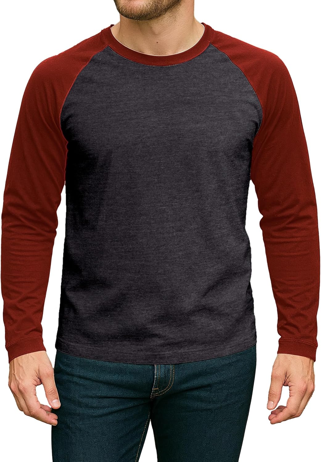 Decrum Raglan Shirt Men - Soft Sports Jersey Style Long Sleeve Baseball Shirts for Men