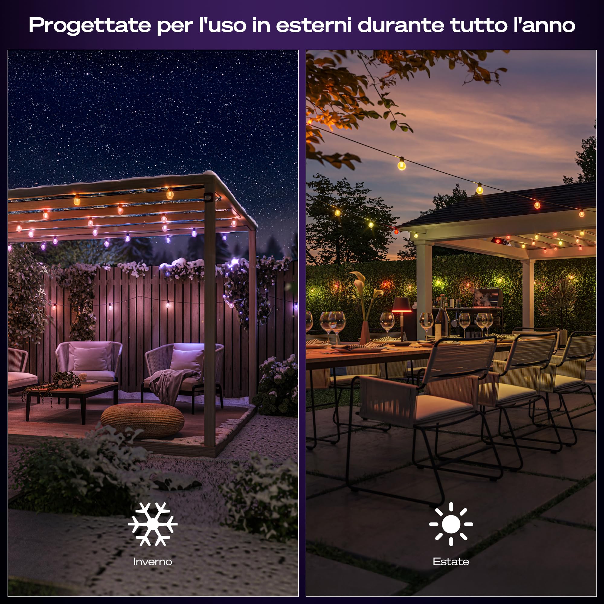 Philips Hue Strisce led dimmerabili a globo Festavia, Led da esterni con intensità regolabile, 10 luci decorative esterno con controllo da app Hue, compatibile con Alexa, Google Assistant e Apple Home