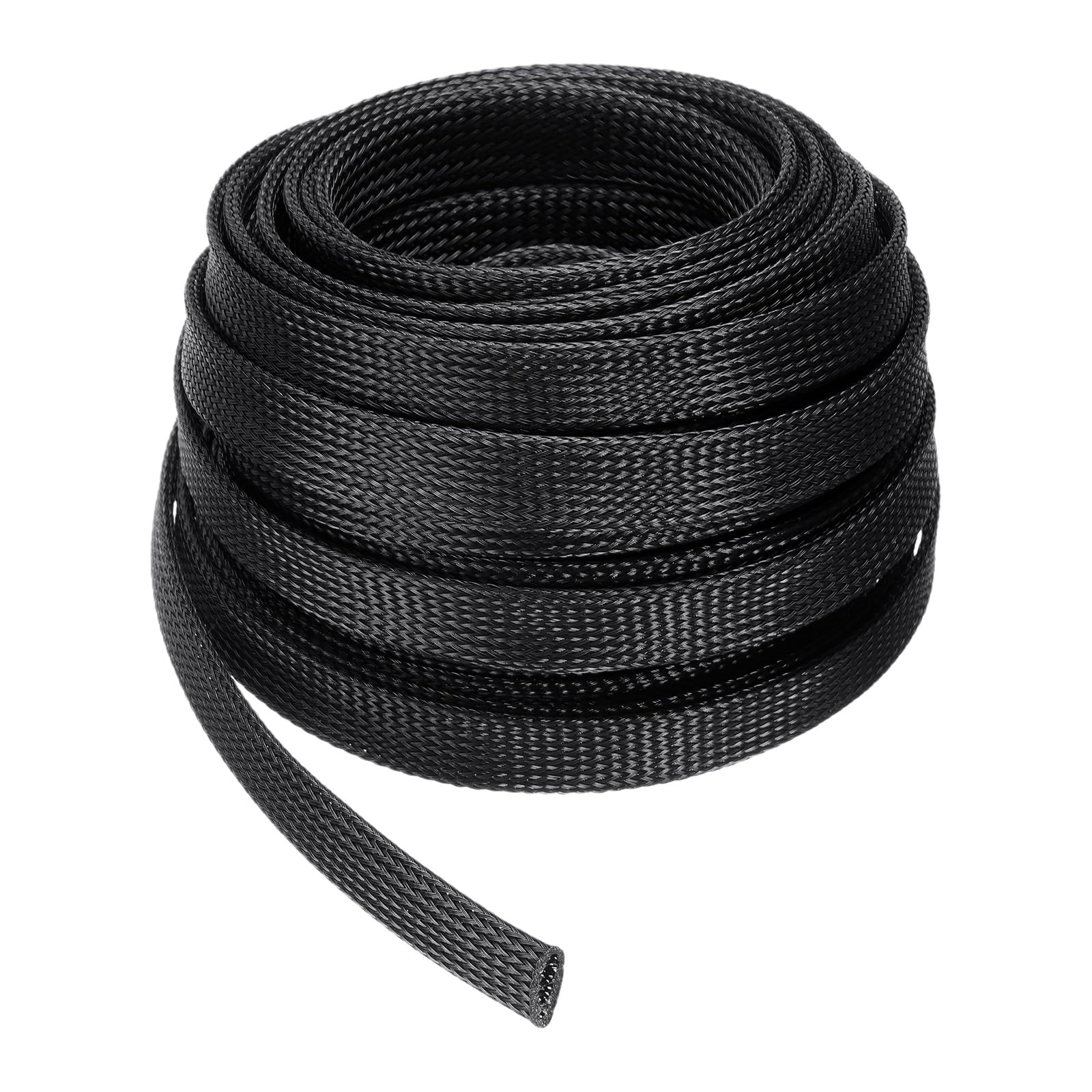 uxcell 50 Ft - 3/4 Inch Expandable Braided Cable Sleeve, PET Cable Management Wire Sleeving Cord Protector, Wire Wrap Loom Tube for TV Computer Audio, Office Home Devices, Black
