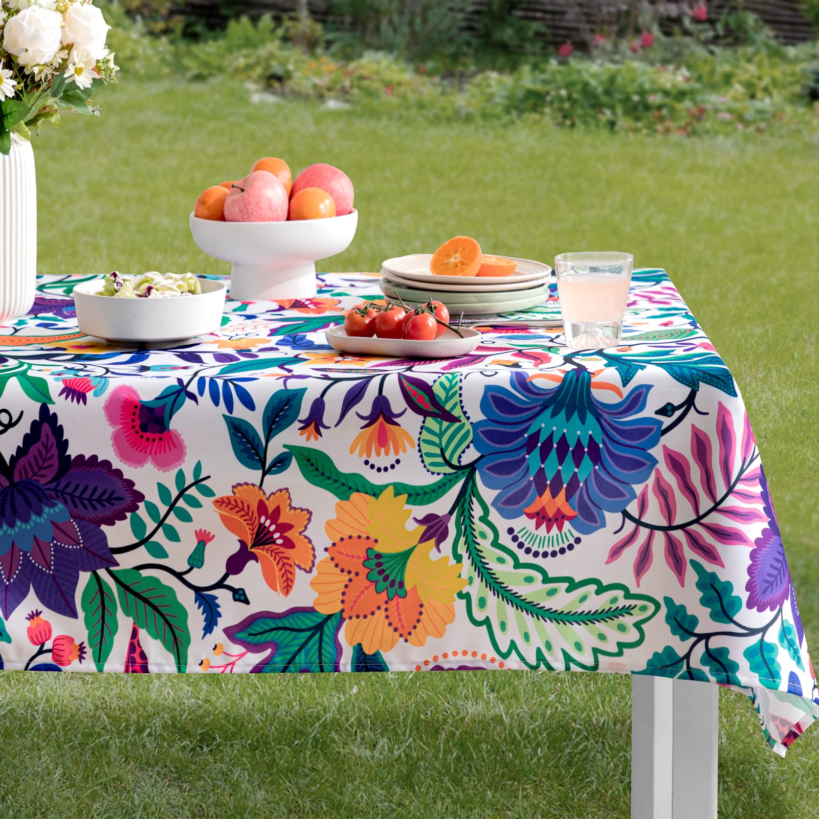 joybest Mantel de Tela Impermeable para Interiores y Exteriores, con Estampado de Cachemira, para Primavera, Verano, Patio, pícnic, Comedor, 60 x 84 Pulgadas, Rectangular/oblongo