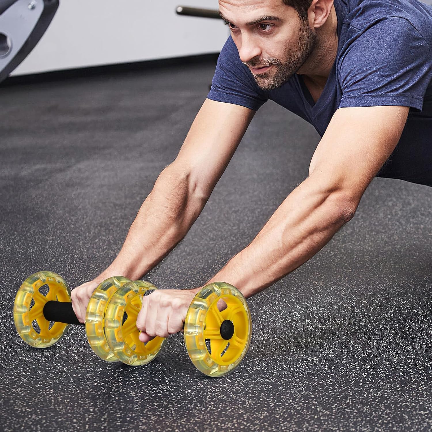 PRETYZOOM Twin-wheel Fitness Ab Roller with Non-slip Handles for Men Women Portable Core Strengthening Exercise Device Yellow Stability Wheel for Tummy Shaping and Calorie Burning