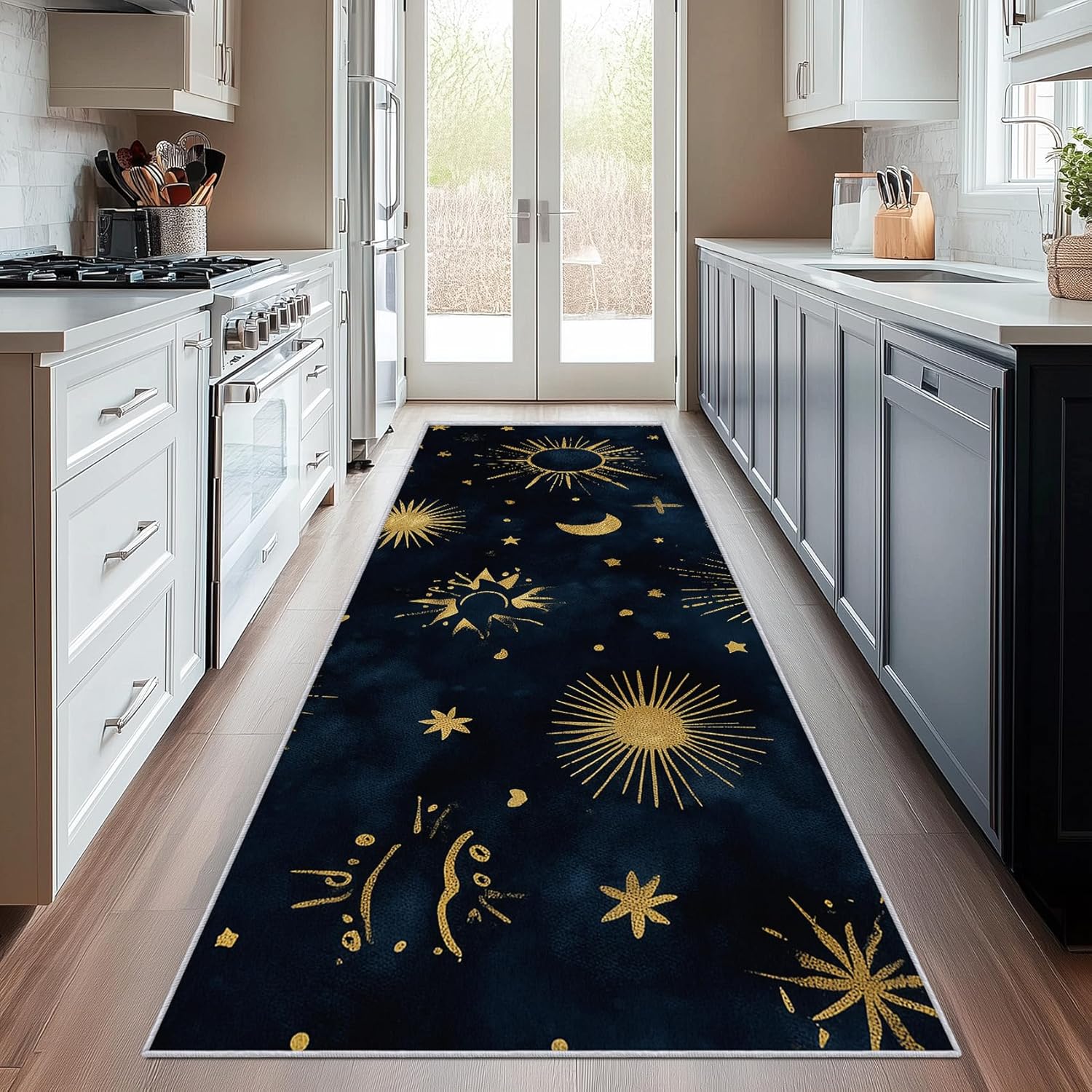 Sun and Moon Runner Rug 2x4 Small - Hallway Runner Rug Stars Starry Sky Galaxy Pattern, Non Slip, Washable, Sun and Moon Home Decor Carpet for Kitchen, Entryway, Bedroom, Laundry Room I522