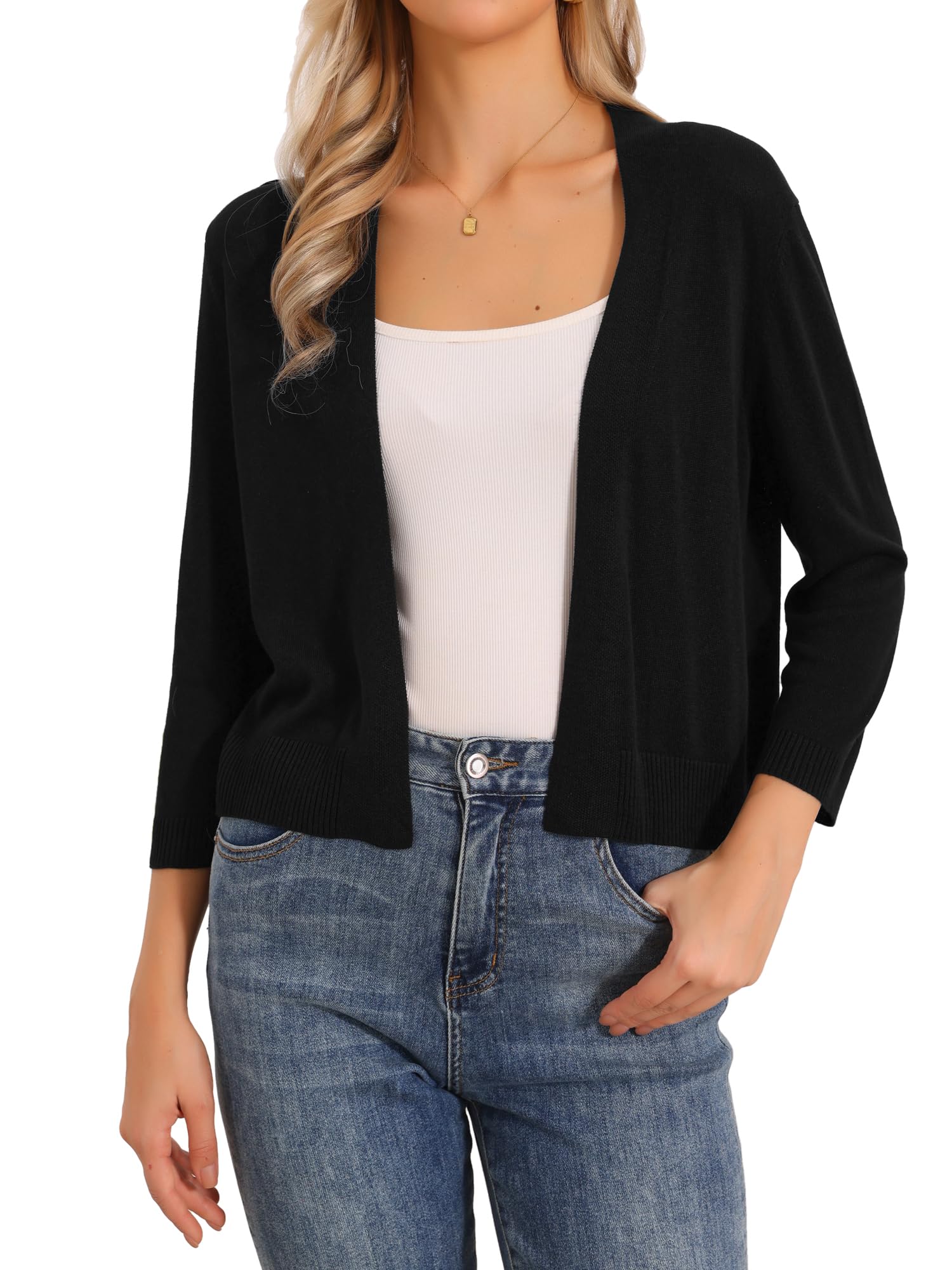 Allegra K 3 4 Sleeve Formal Shrug for Womens Lightweight Dress Jackets Knit Open Front Cardigan