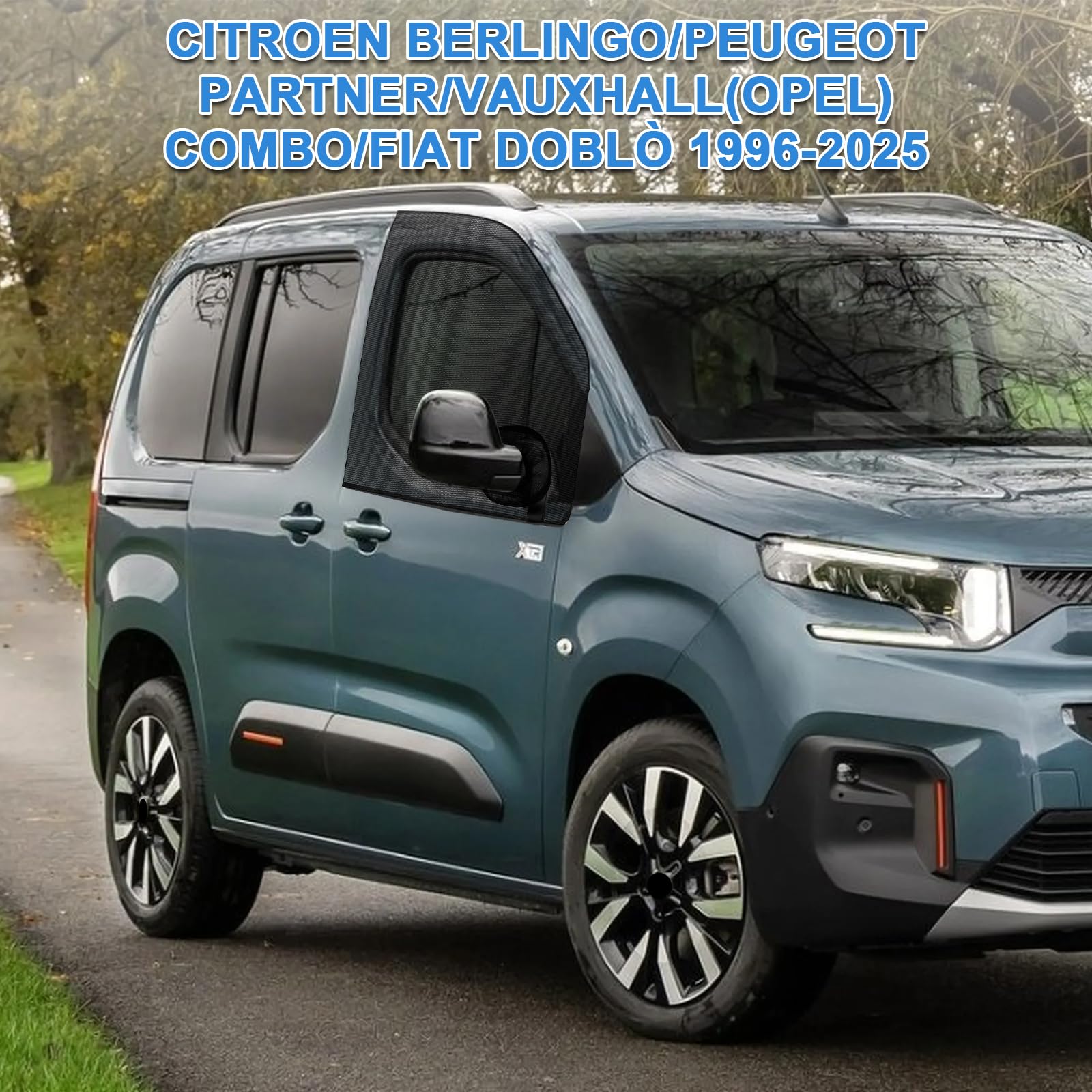 Mosquitera para Ventanas Laterales de Coche para Citroen Berlingo Peugeot Partner 1996-2026, Parasol Elástico para Ventanas Laterales de Automóviles con Protección UV y Privacidad