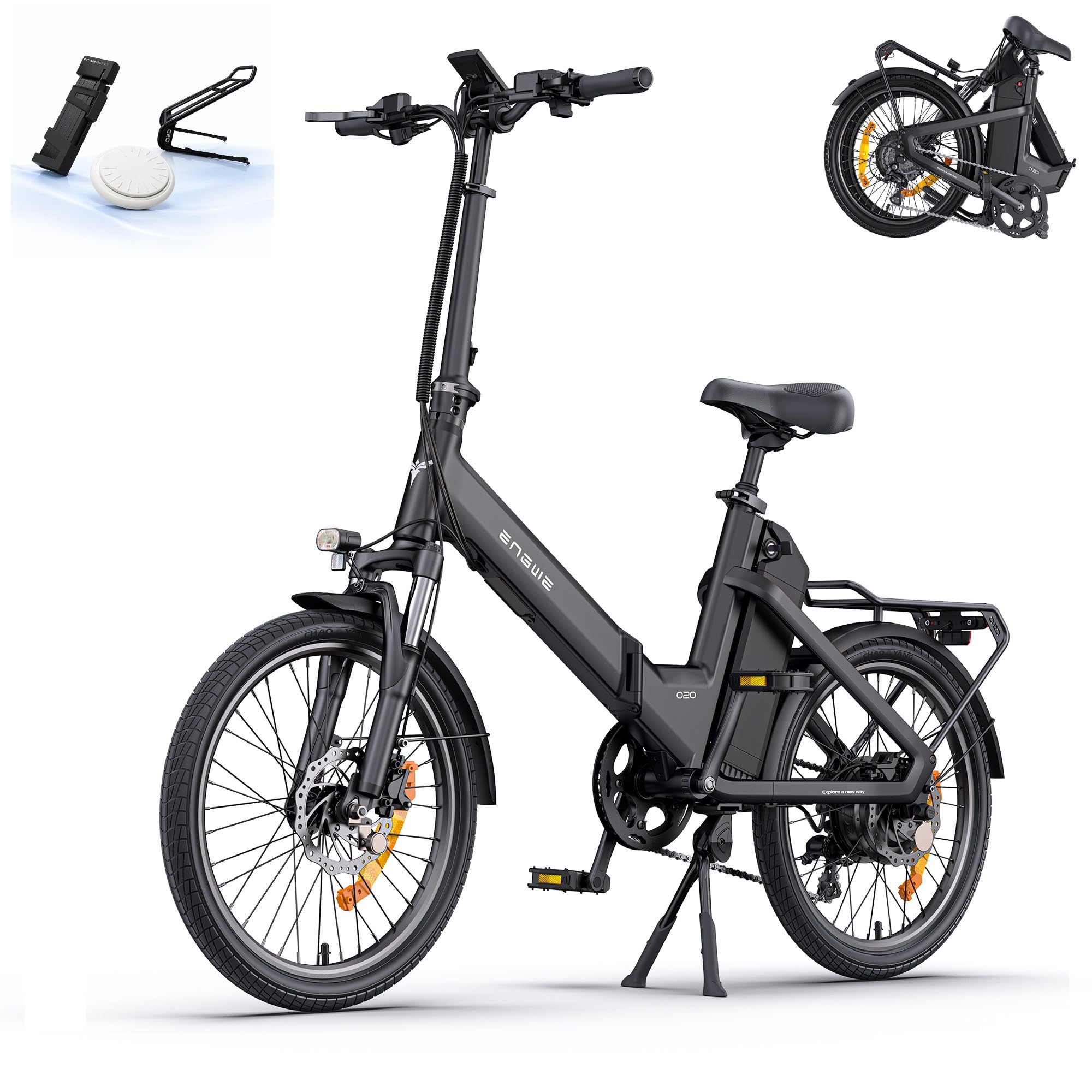 ENGWE O20 Bici Elettrica Pieghevole E-bike Compatta | Motore da 250 W, Batteria rimovibile da 48 V e 15 Ah,Autonomia 80–140 km, Connettività tramite App,Spostamenti Urbani
