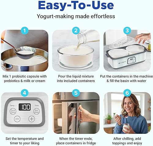 Miniatura 3 de Ultimate Yogurtera de Probióticos con Tiempo y Temperatura Ajustable - Produce Trillones de Probióticos Vivos con Dos Contenedores de 1 Quart para