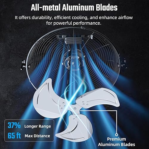 Miniatura 3 de Simple Deluxe Ventilador industrial de montaje en pared de 20 pulgadas, ventilador de metal de 3 velocidades para almacén, invernadero, taller,