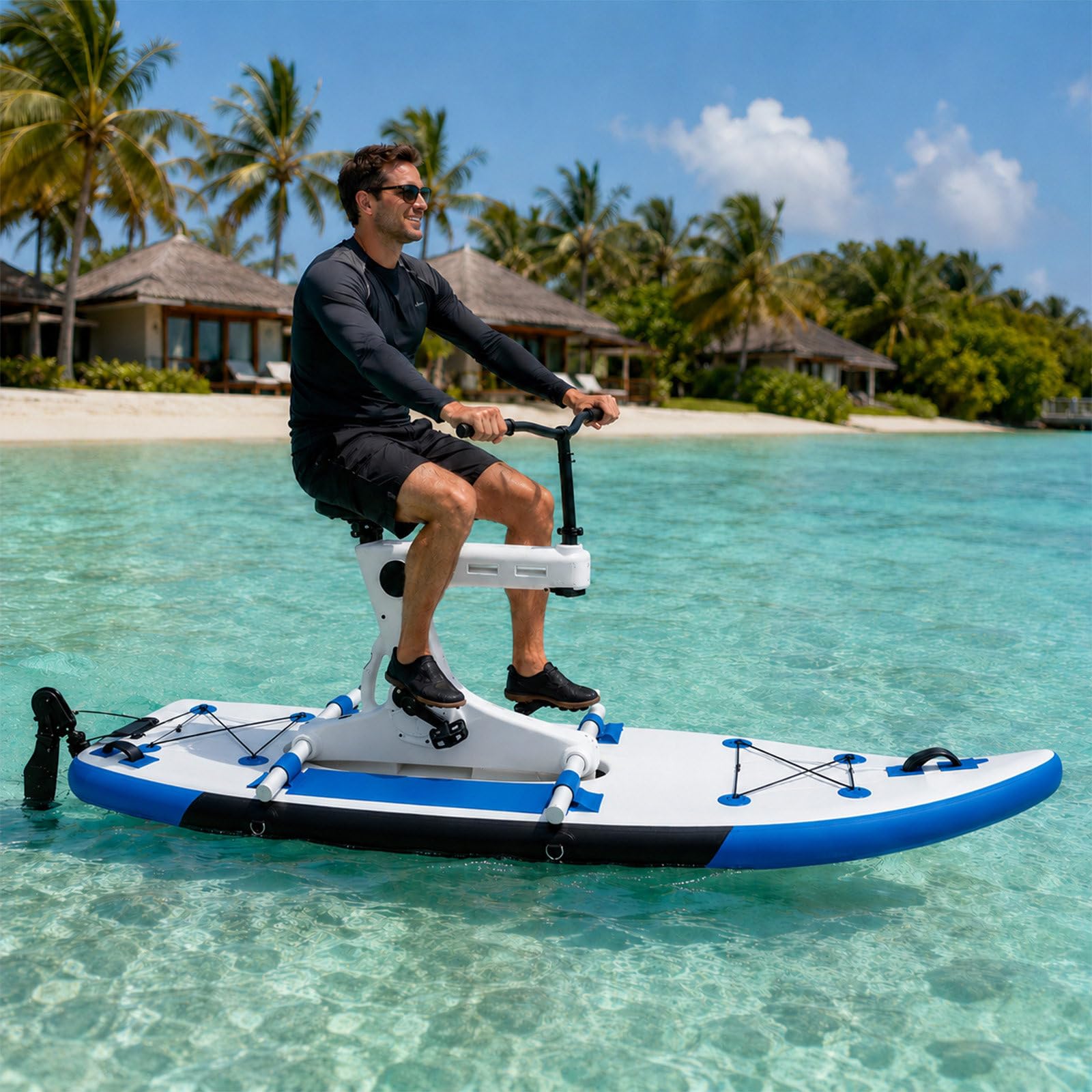 QJJML Inflatable Water Bike Water Bicycle | Pedal Water Bike with 220kg Max Load Efficient Propeller Drive-7km/h Speed | Inflatable Pontoon Water Bike for Lake River Beach Family Outings Blue