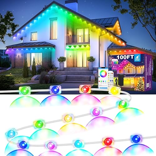 Miniatura 12 de MUCCCUTE Luces Permanentes al Aire Libre para Navidad de 150 pies RGB + IC para Aleros con Aplicación y Control Remoto, Cadena de Luces LED al Aire