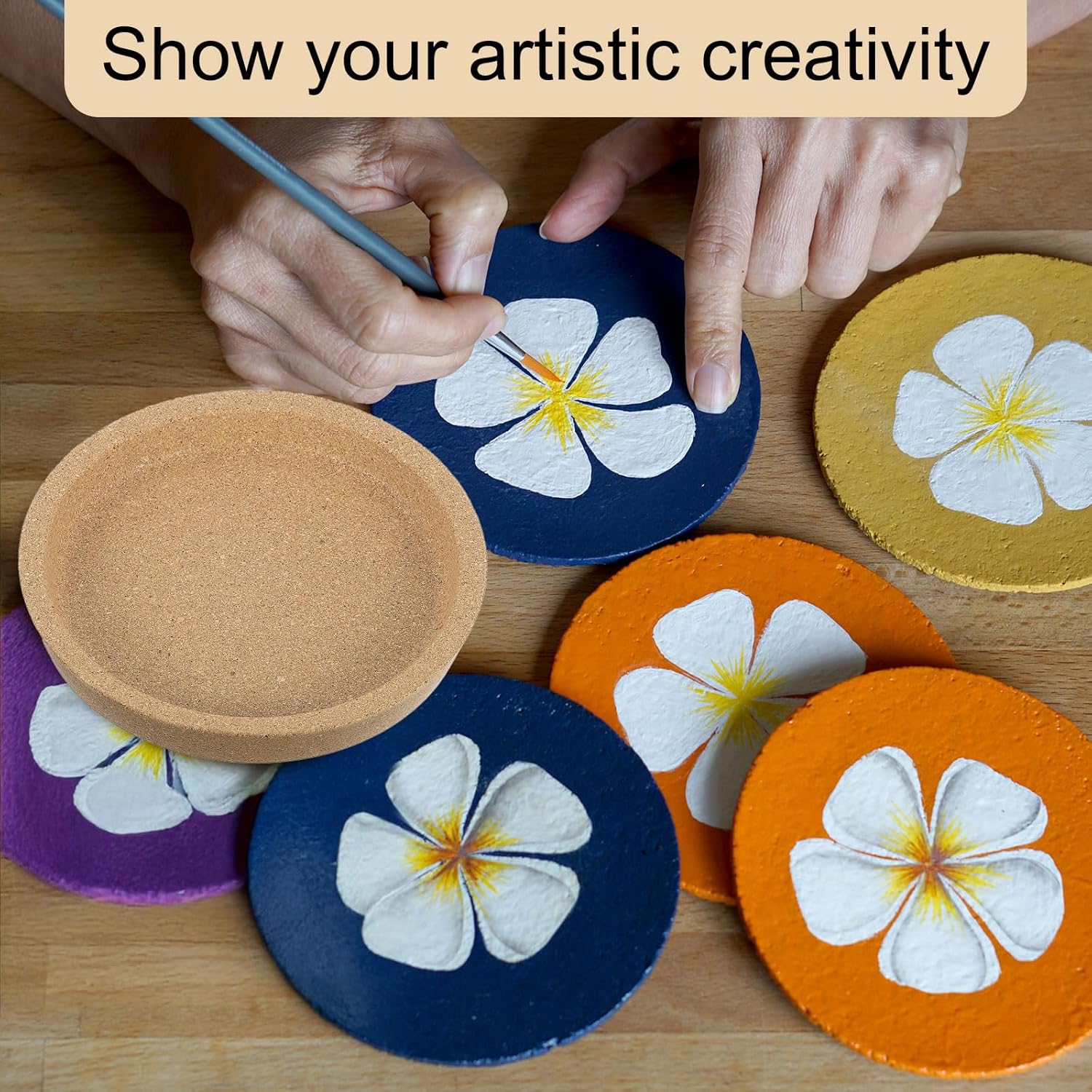 HARFINGTON コルクコースター 厚さ4.05インチ 0.67インチ 滑り止め 耐熱 吸水性 ブランクコースター リップ付き