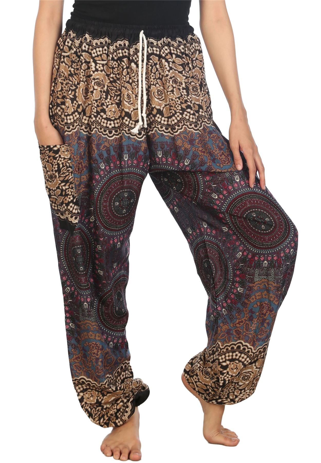 Lofbaz Women's Rose 2 Drawstring Harem Genie Boho Pants Grey 3XL