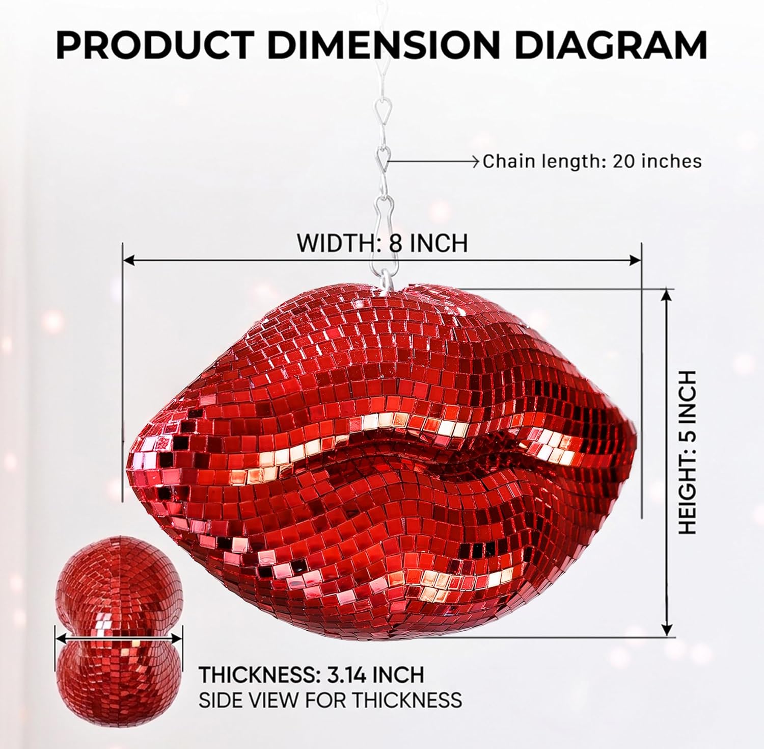 Red Lips Disco Ball Decor, Hanging Disco Ball Ornament, Lip-Shaped Pop Art Decoration, Cute Handmade Gift for Bedroom, Wedding, Retro Party, Home, Christmas (Red)