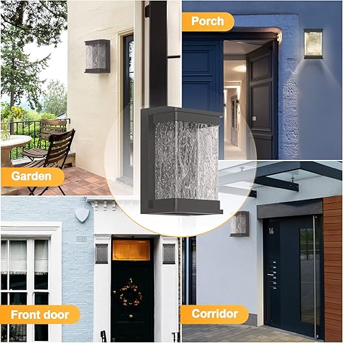 Miniatura 7 de Lámpara exterior del amanecer al anochecer de 800 lúmenes, moderna lámpara exterior con vidrio ondulado y luz brillante, luz LED antioxidante para