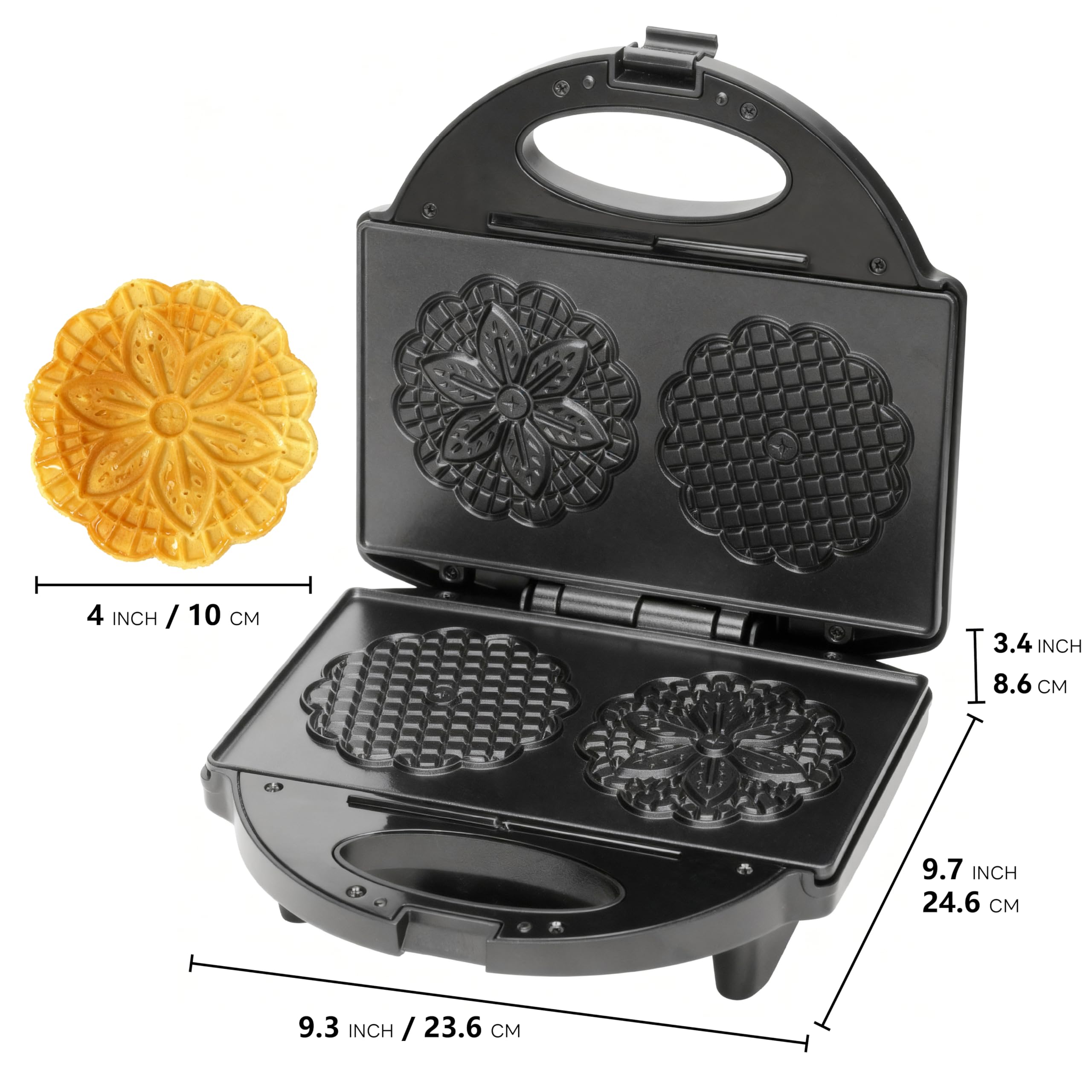 FineMade Pizzelle Maker con rivestimento antiaderente, pressa elettrica per biscotti con motivo fiocco di neve, fai due biscotti italiani tradizionali da 4 pollici alla volta, ricetta inclusa