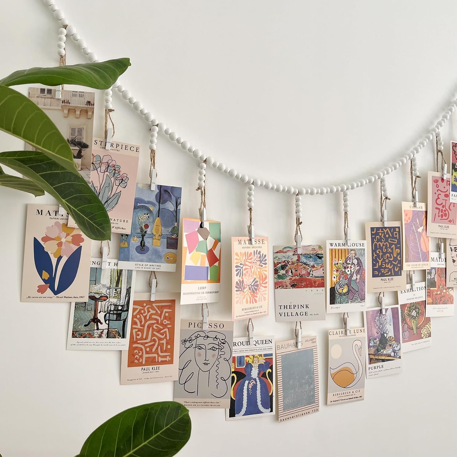 Hanging Photo Display with 22 Clips, White Wooden Bead Garland image 5
