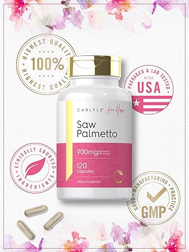 Miniatura 6 de Carlyle Saw Palmetto para mujeres de 900 mg | 120 cápsulas | Suplemento de extracto de espectro completo | Suplemento sin OMG, sin gluten | para ella