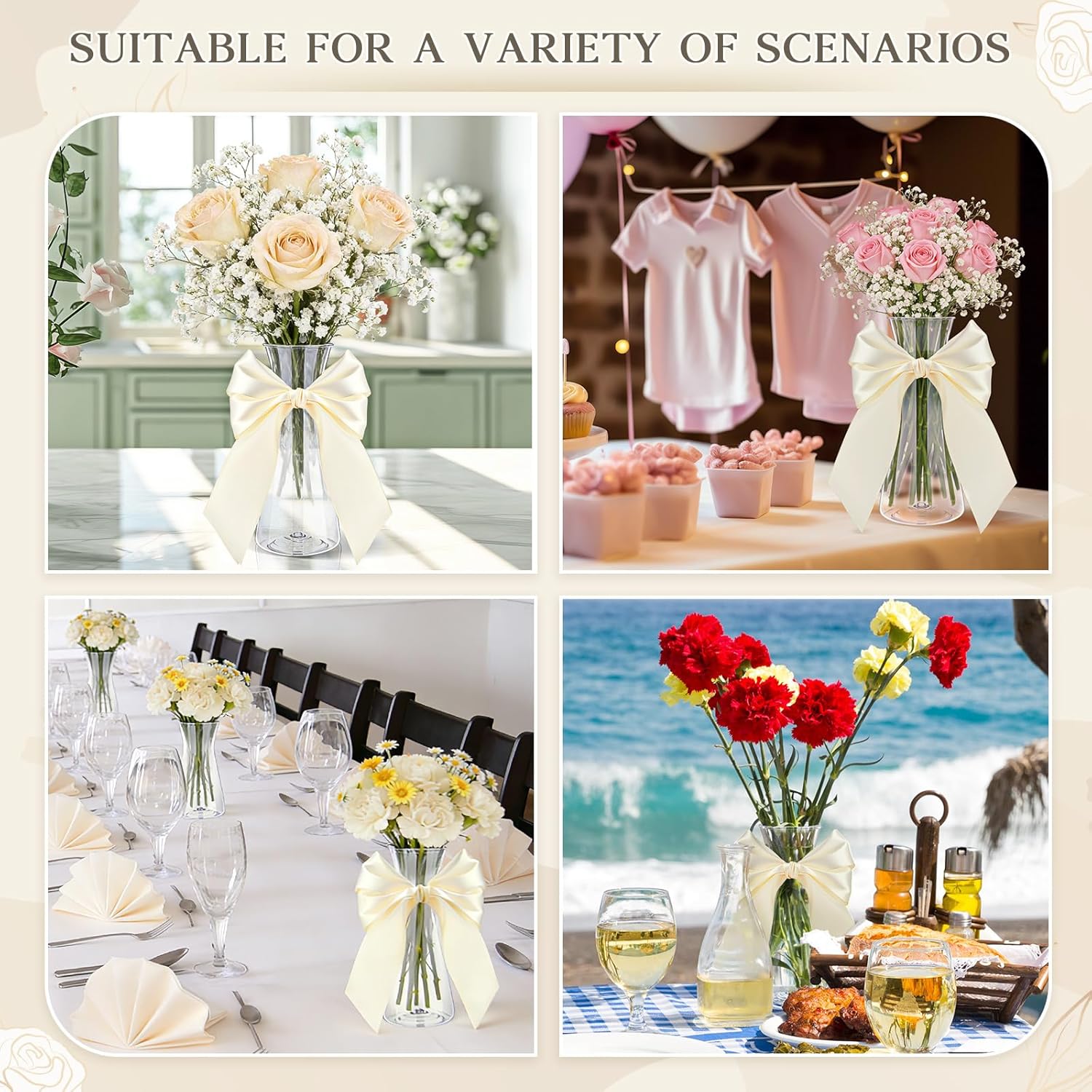 20 Pcs Small Plastic Bud Vases Bulk with Ribbon for Centerpieces, Clear Flower Vases for Wedding Home, Height Shatterproof Vase for Wedding Home Office Birthday Party Table Decoration - Image 7