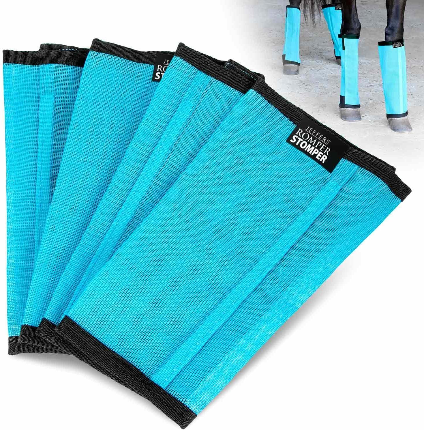 Jeffers Romper Stomper Fly Boots for Horses - Grey, Large – Breathable Mesh Leg Wraps for Insect Protection, Stable Accessories for Summer Turnout, Ride Gear, Horse Hoof & Leg Care - 4 Pack