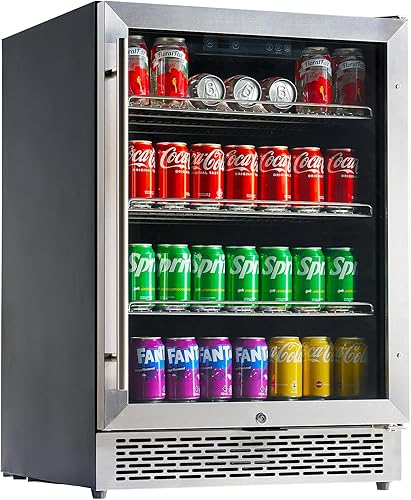 Albott Refrigerador de bebidas, refrigerador de 24 pulgadas con puerta de vidrio, estantes ajustables y panel táctil LED, diseño debajo del