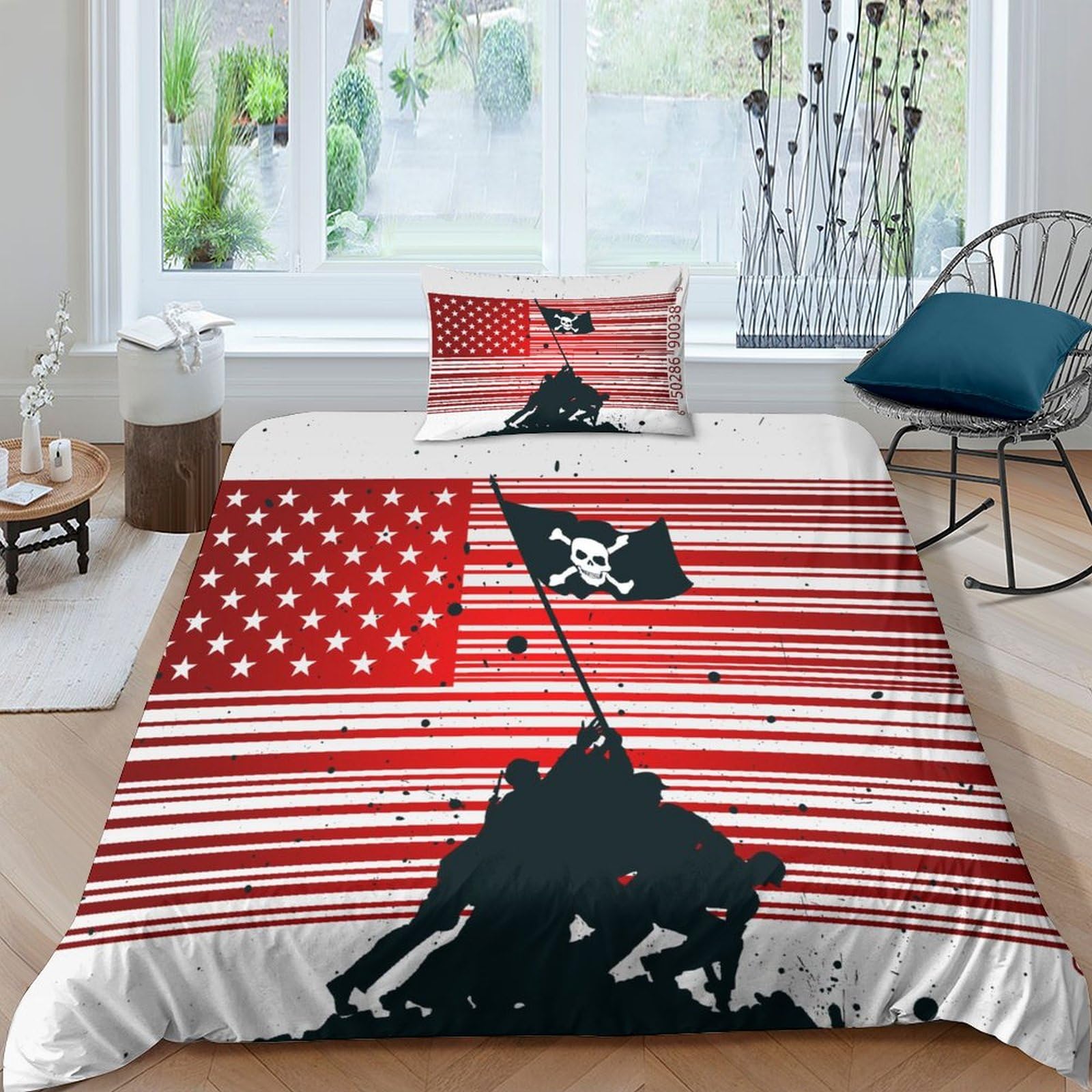 Housse de couette soldat américain 3D lit simple 135x200 pour enfant et adulte