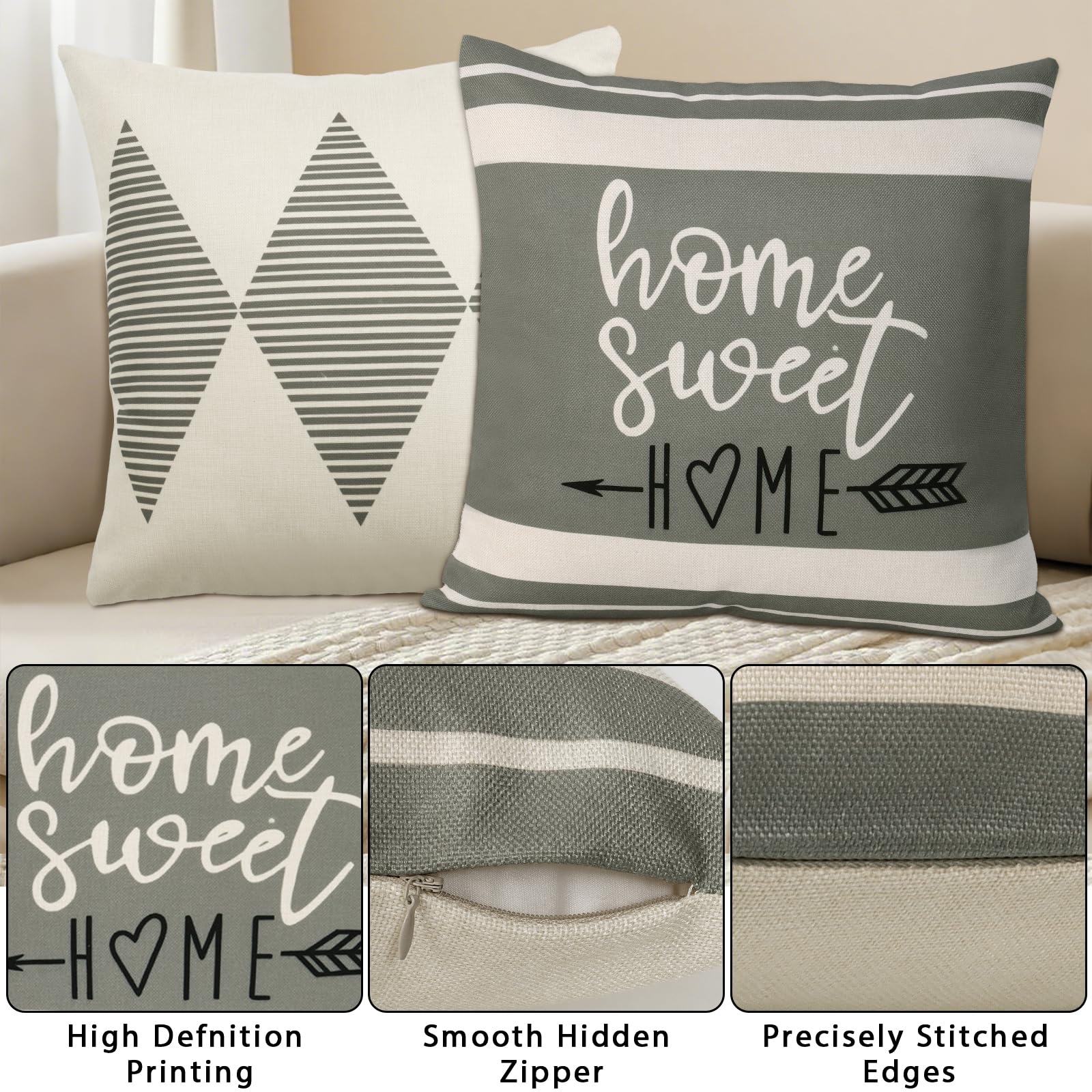Dremisland Grey and White Cushion Covers Outdoor 45 x 45 Set of 4 Waterproof Striped Pillow Covers Geometric Cushion Cases Decorative Pillow Cases Farmhouse Pillowcases for Sofa Patio Couch Balcony - Image 4