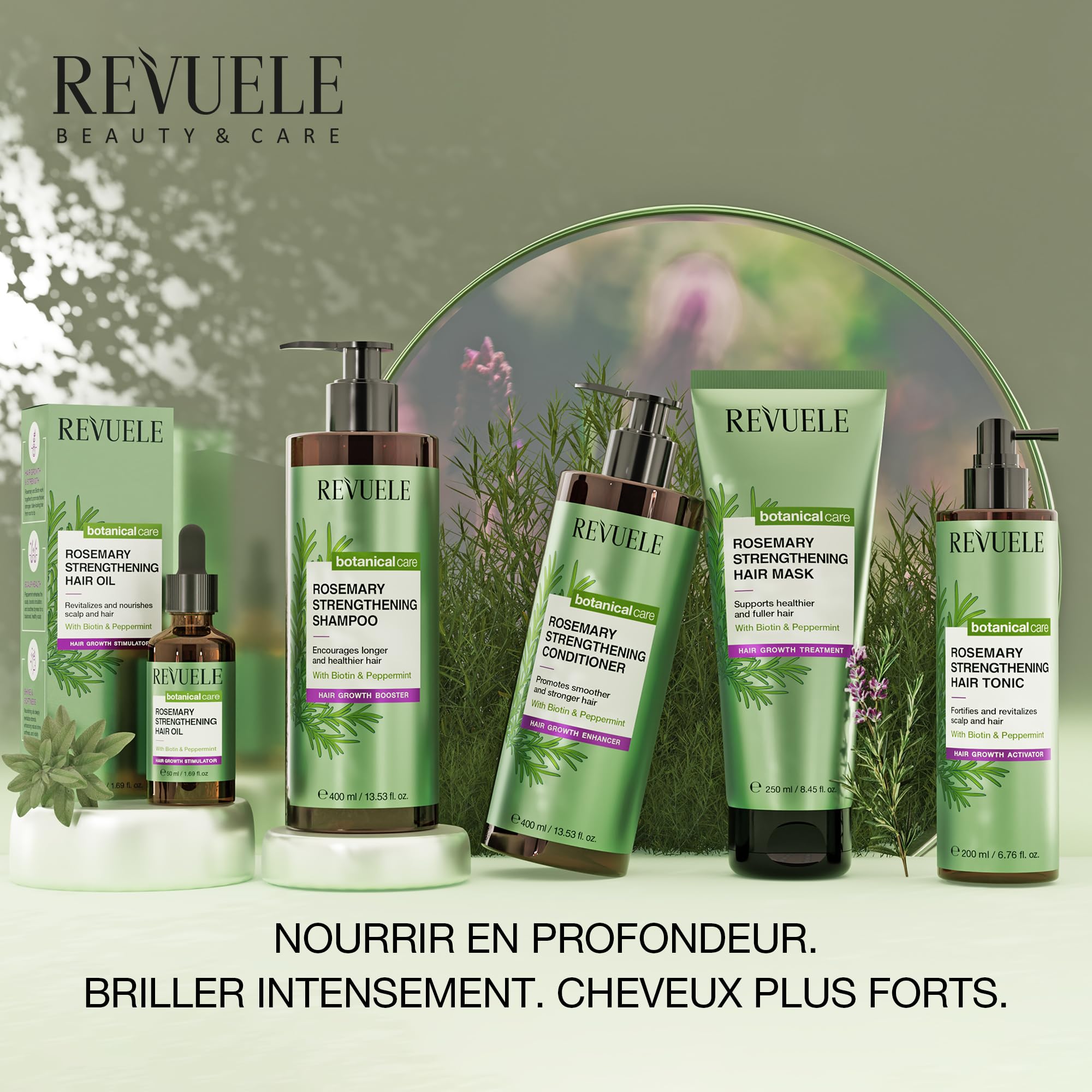 Le REVUELE Spray Rinforzante au Romarin pour Cheveux – Énergise le Cuir Chevelu, Stimule la Croissance, Renforce Racines et Longueurs, 150 ml