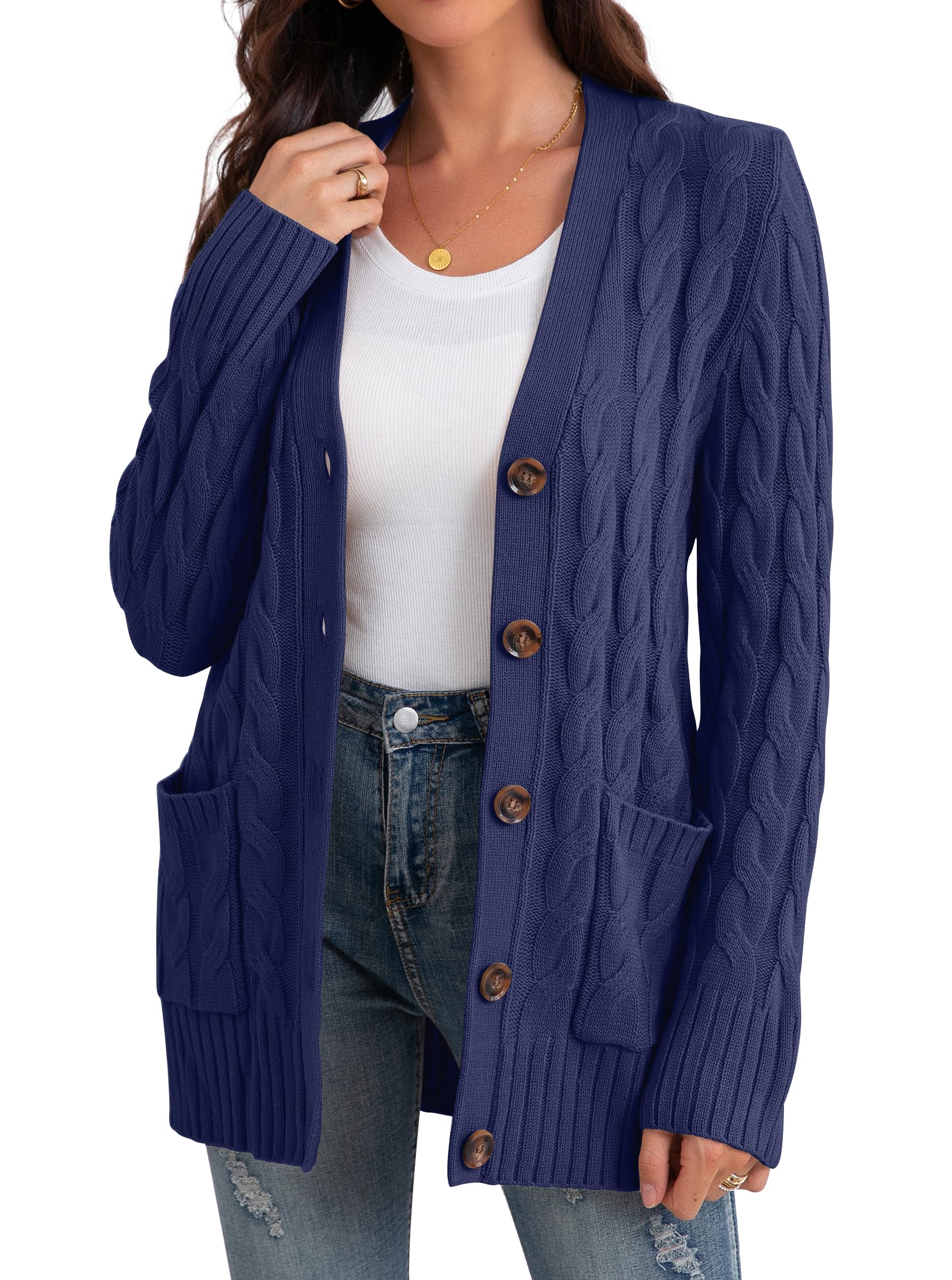 GRECERELLE Damen Strickjacke Strick Cardigan Lange Elegant Strickjacken mit Taschen mit Knöpfen Strickwaren Übergroße Pullover Strickmantel für Herbst Winter Frühling