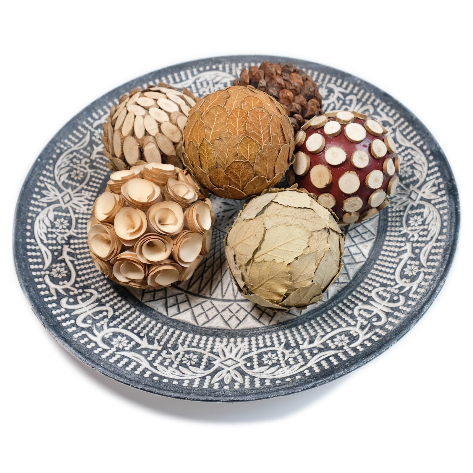 CIR OASES Bolas de relleno decorativas para centro de mesa, 6 bolas de relleno de cuenco y jarrón de tono natural de 3.5 pulgadas para decoración del hogar, rellenos de cestas de masa