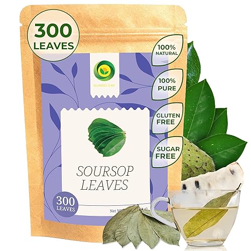 SUNBELEAF Té de hoja de guanábana (3.17 onzas), 300 hojas enteras secas, hojas de guanábana de graviola vietnamita 100% puras, sabor tropical suave,