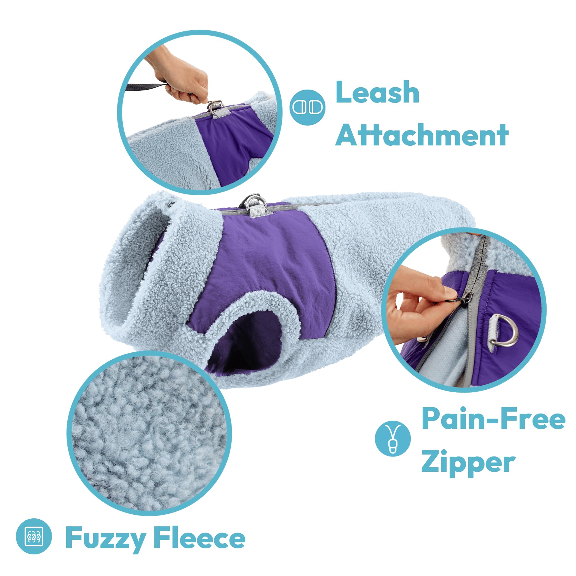 Gooby Sherpa-Weste mit Reißverschluss, Größe L, zweifarbig, flauschiger Fleece-Hundepullover mit integriertem Geschirr und extra Sicherheit für kleine Hunde und mittelgroße Hunde, Schwarz