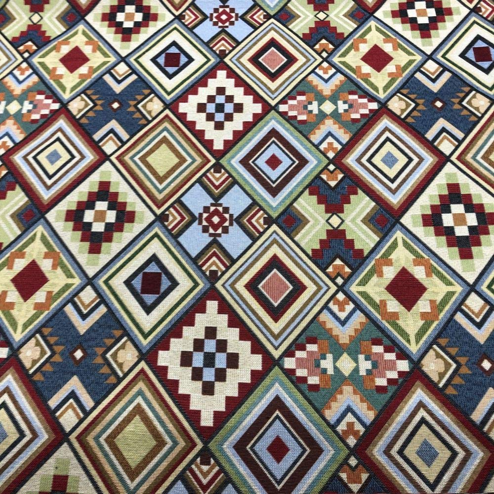 Thimbles Fabrics | New World Tapestry Multicoloured Little Aztec Designer Heavyweight Woven Tapestry Crafting Soft Furnishings Upholstery Fabric 140cm - Sold by The Half Metre