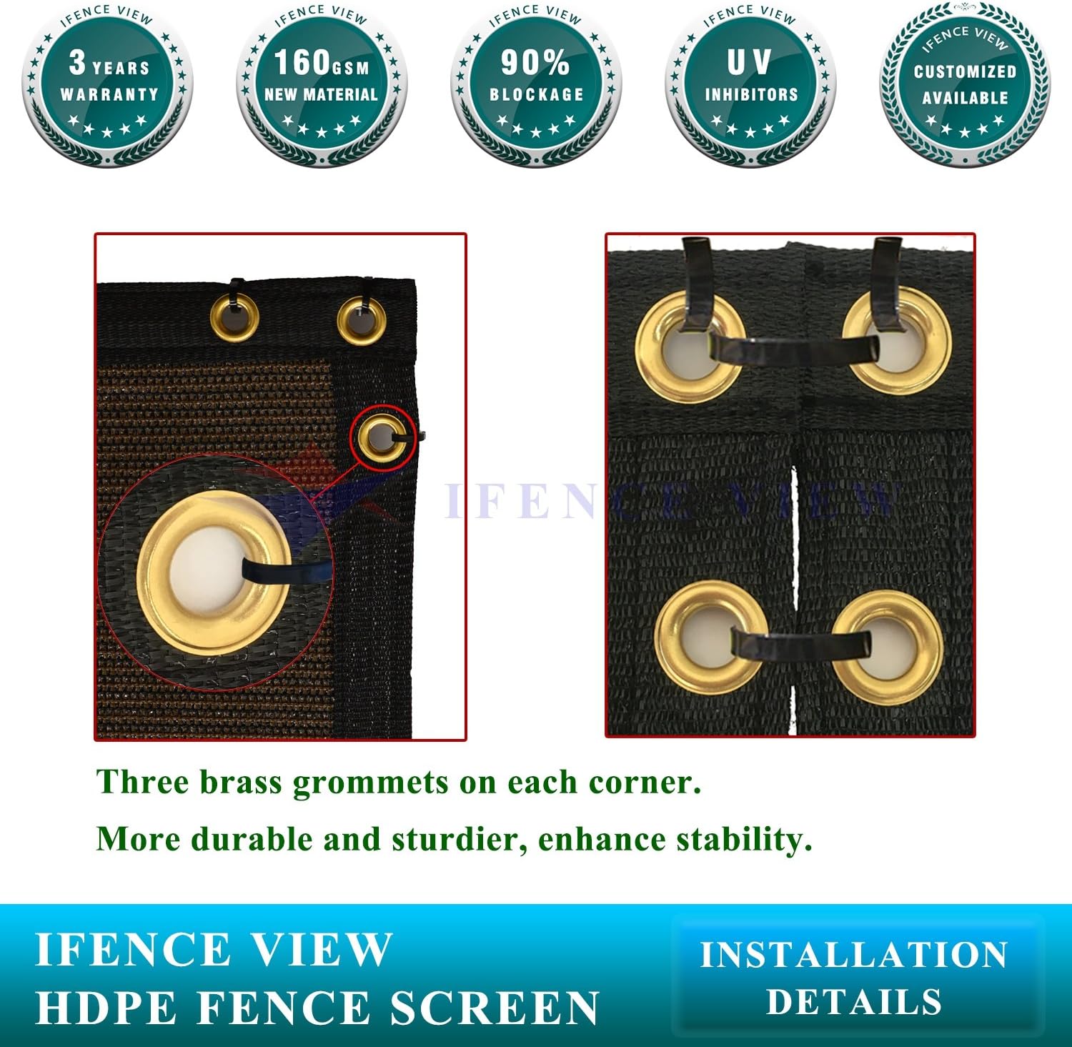 Ifenceview 3'x3' to 3'x50' Brown Shade Cloth/Fence Privacy Screen Fabric Mesh Net for Construction Site, Yard, Driveway, Garden, Canopy, Awning 160 GSM UV Protection (3'x8')