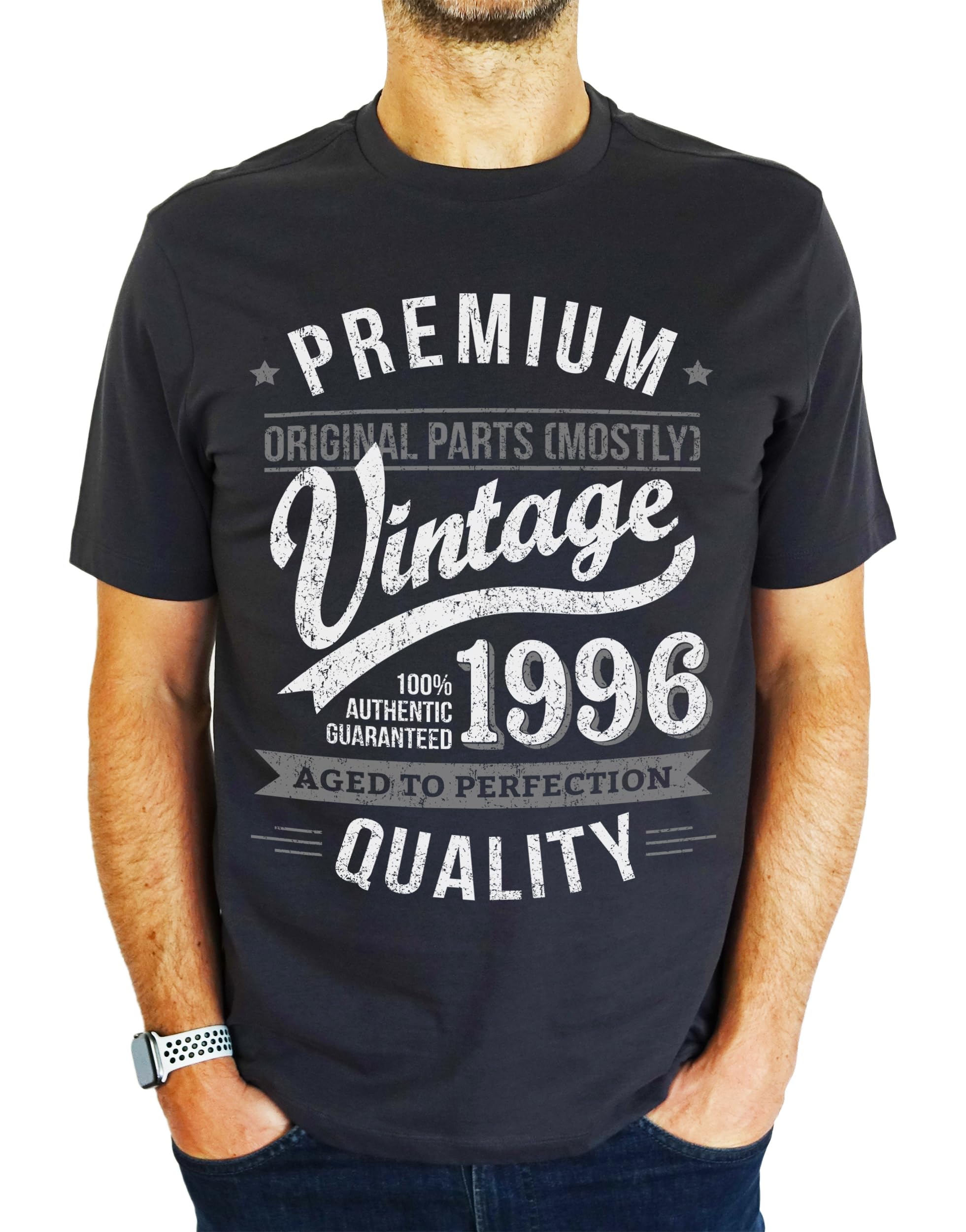 1996 Premium Vintage Year - Aged to Perfection - 30th Birthday Gift | Present Mens T-Shirt Charcoal Grey 2XL
