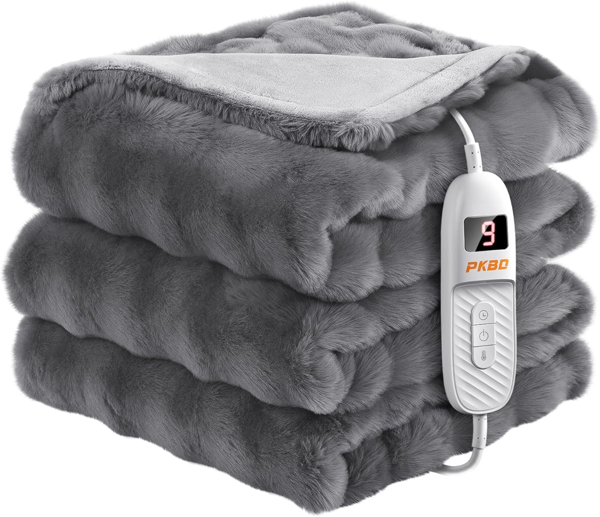 2025 Flannel Heated Blanket, 60"x70" Soft Long Fluff Electric Blanket with 9 Heating Levels & 9H Timing Auto Shutdown, Overheating Protection, Machine Washable, ETL Certification,