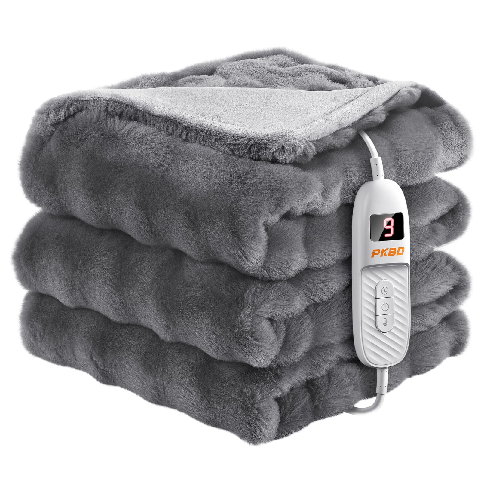 Electric Throw Blanket,190x130CM Large Size Faux Rabbit Fur Heated Blanket,9 Heating Setti...