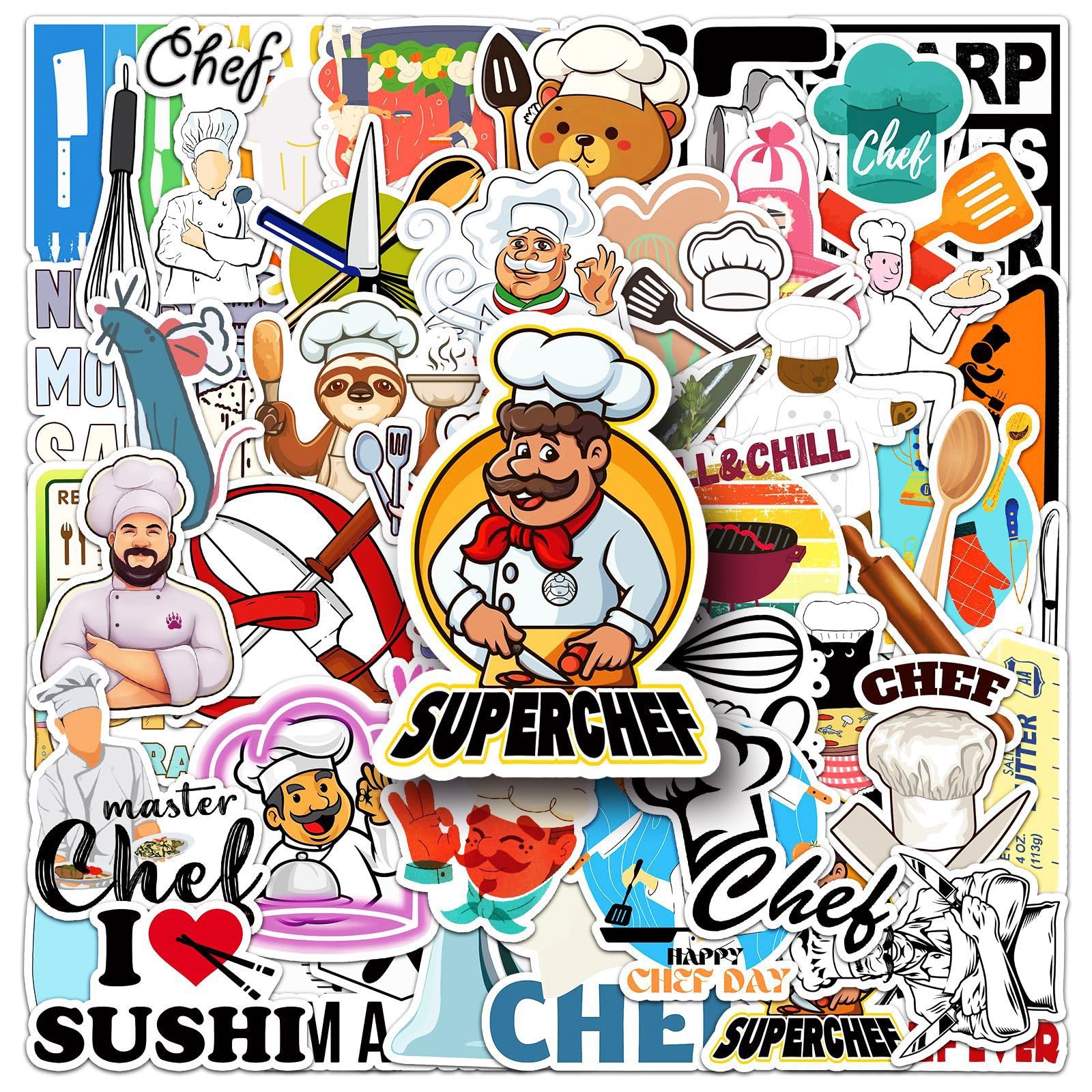 Cook Stickers 50 Pack Vinyl Laptop Stickers,Waterproof Stickers for Water Bottles,-Graffiti Stickers Pack for Teens Girls Kids Adults(Chef Stickers)