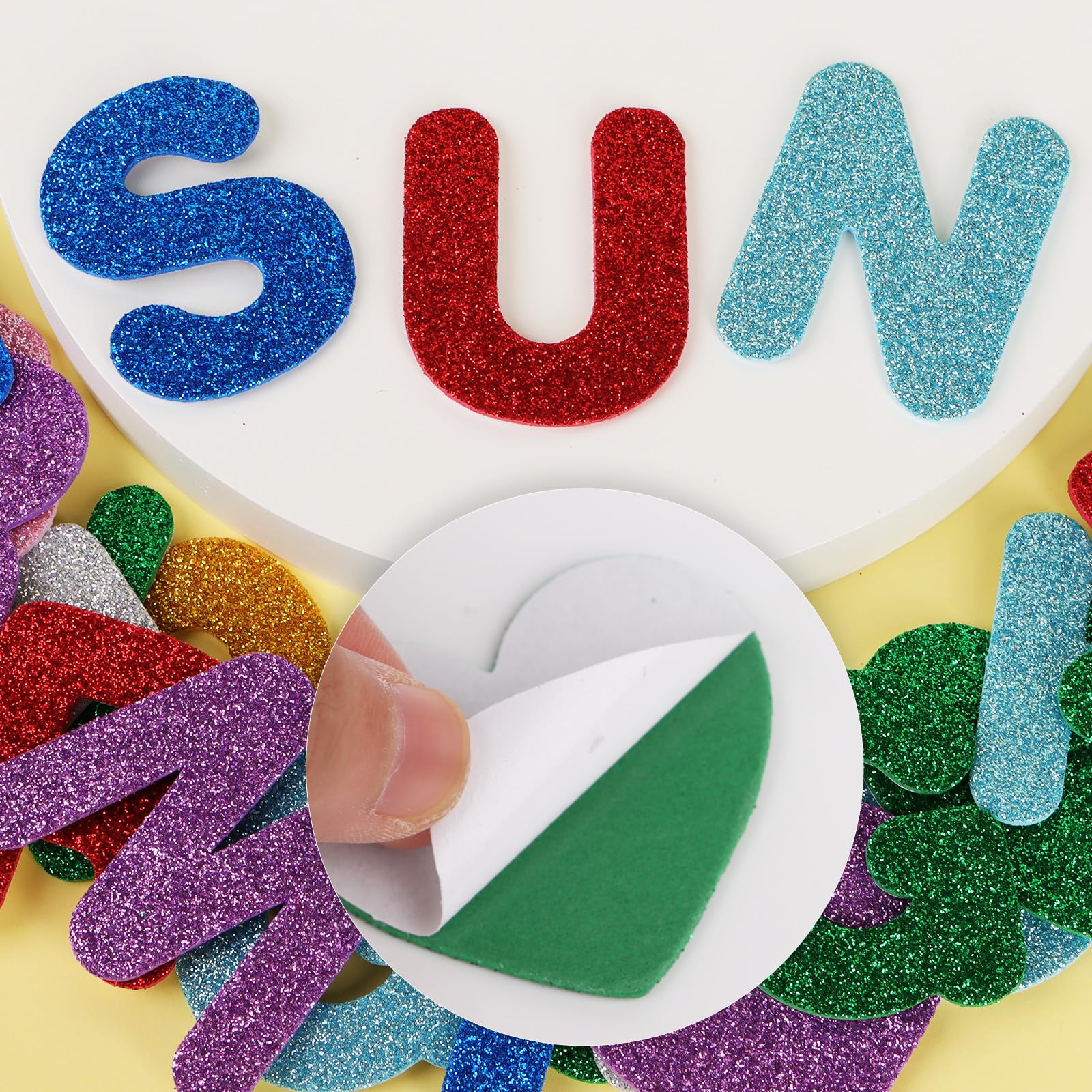 150 Adesivi In Schiuma Glitterata Con Lettere E Numeri – EVA Colorato Per Bambini, Fai Da Te, Scrapbooking, Decorazioni Scolastiche - 5