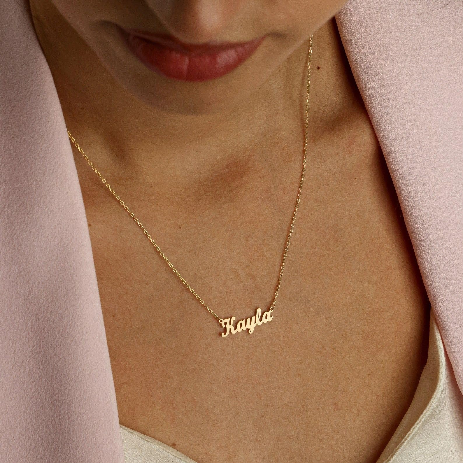18k oro collar con nombre, personalizado minimalista caligrafía plata de ley Navidad