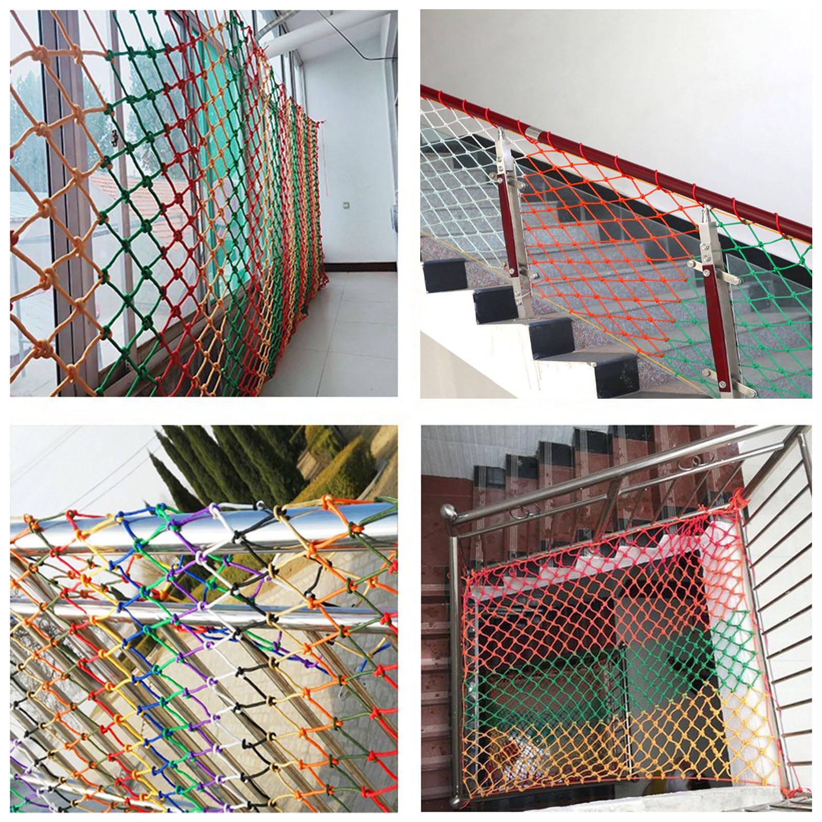Universal Schutznetz Sicherheitsnetz für Kinder, Nylon Treppenschutznetz Balkon Katzennetz Seilnetz Gartenzaunnetz Dekoratives Innen Und Außen(Size:2 * 2m(7 * 7ft),Color:Bunt)