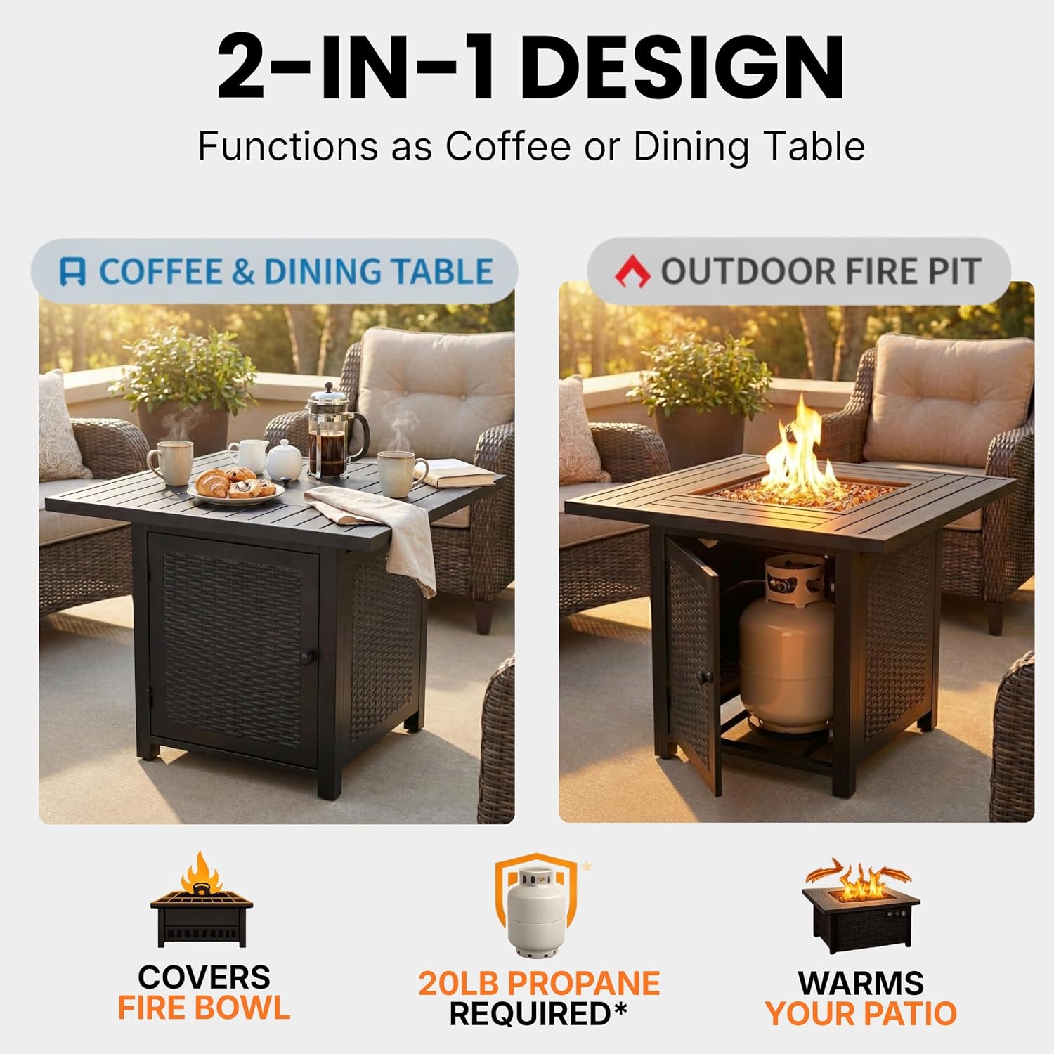 Propane Fire Pit - 30-Inch Outdoor Fireplace - 50,000 BTU Firepit - Fire Table with Electric Ignition, Lava Rocks, and Cover by Pure Garden (Brown)