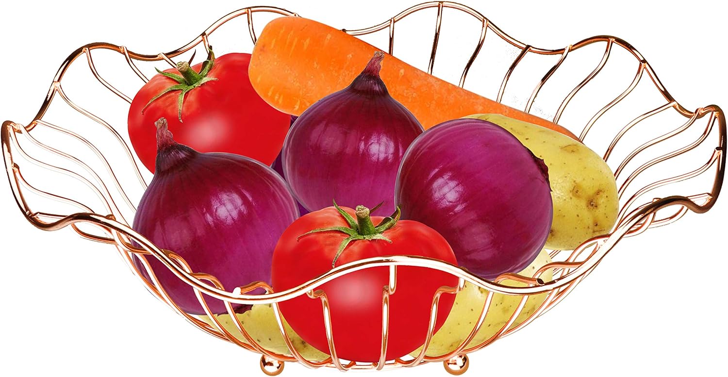 RosyLine Fruit basket, household fruit bowl, decorative display rack, multi purpose storage basket, home decoration (Rose gold) : Home & Kitchen