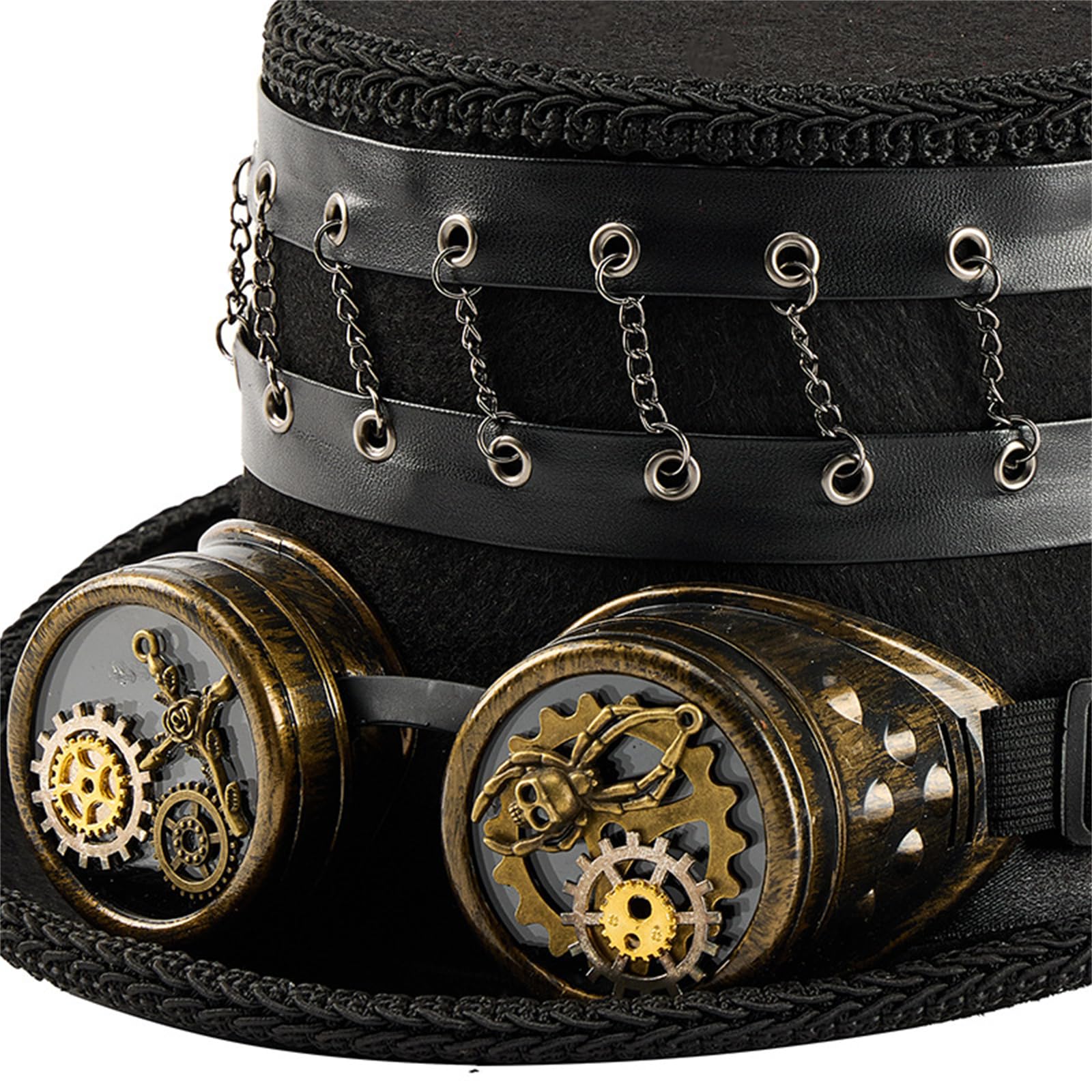 Punkowy kapelusz z regulowanymi goglami i sprzętem przemysłowym, ręcznie robiony, fantazyjny, cosplay, na Halloween, imprezy kostiumowe, regulowany steampunk, dla dorosłych