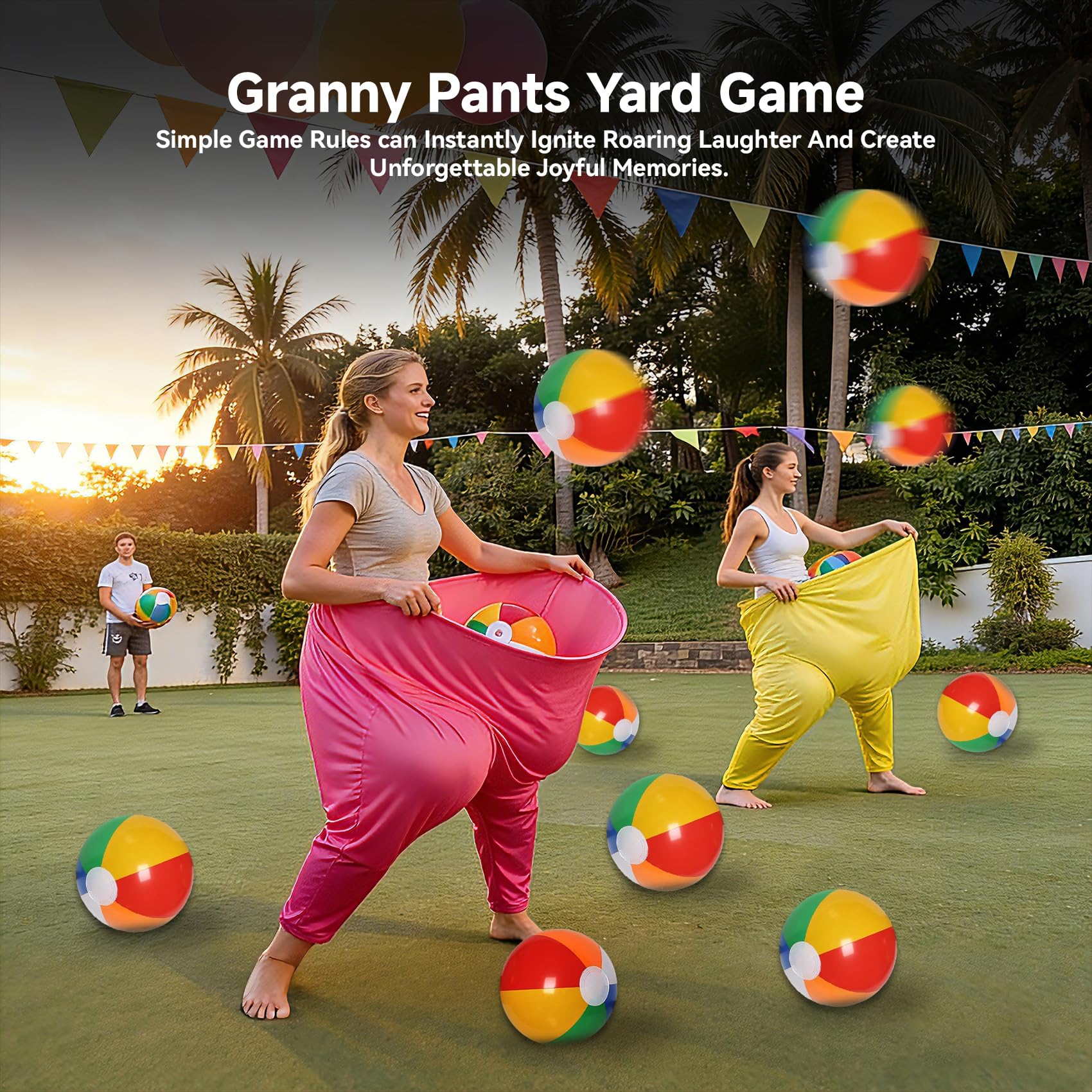 4-farbiges Team Granny Pants Hof-Spiel mit 16 Bällen und 2 Pumpen – komplettes Party-Set für Erwachsene für 8+ Spieler, Hinterhof- und Outdoor-Gruppenspiele für Familien- und Freundeversammlungen