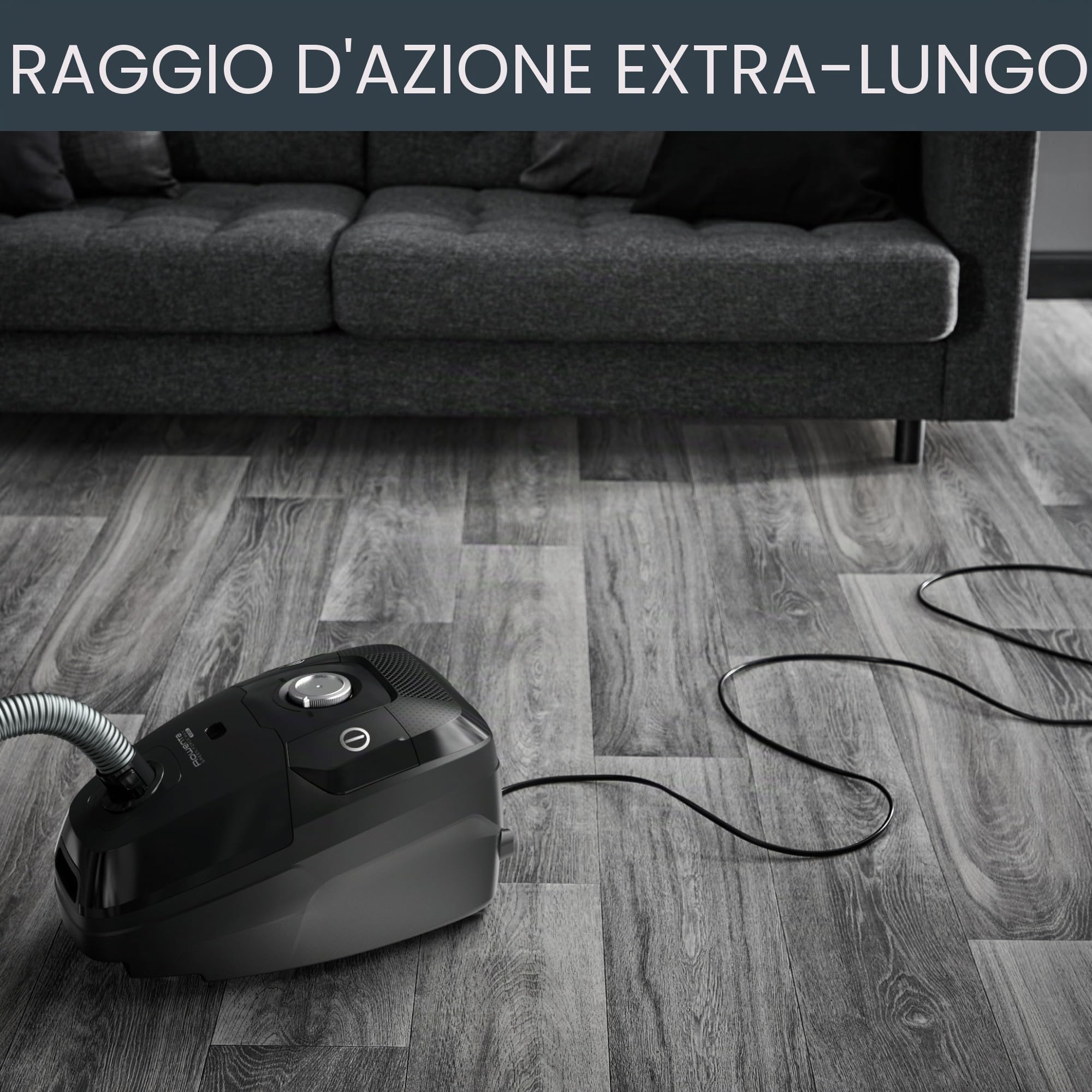 Rowenta RO6136 Green Force Max Silence, Aspirapolvere a Traino, 4,5 L, Motore Potente 900 W, 65 dB(A), Design Compatto, Aspirapolvere Silenzioso e Ecologico con Filtro Hepa e Allergy Kit